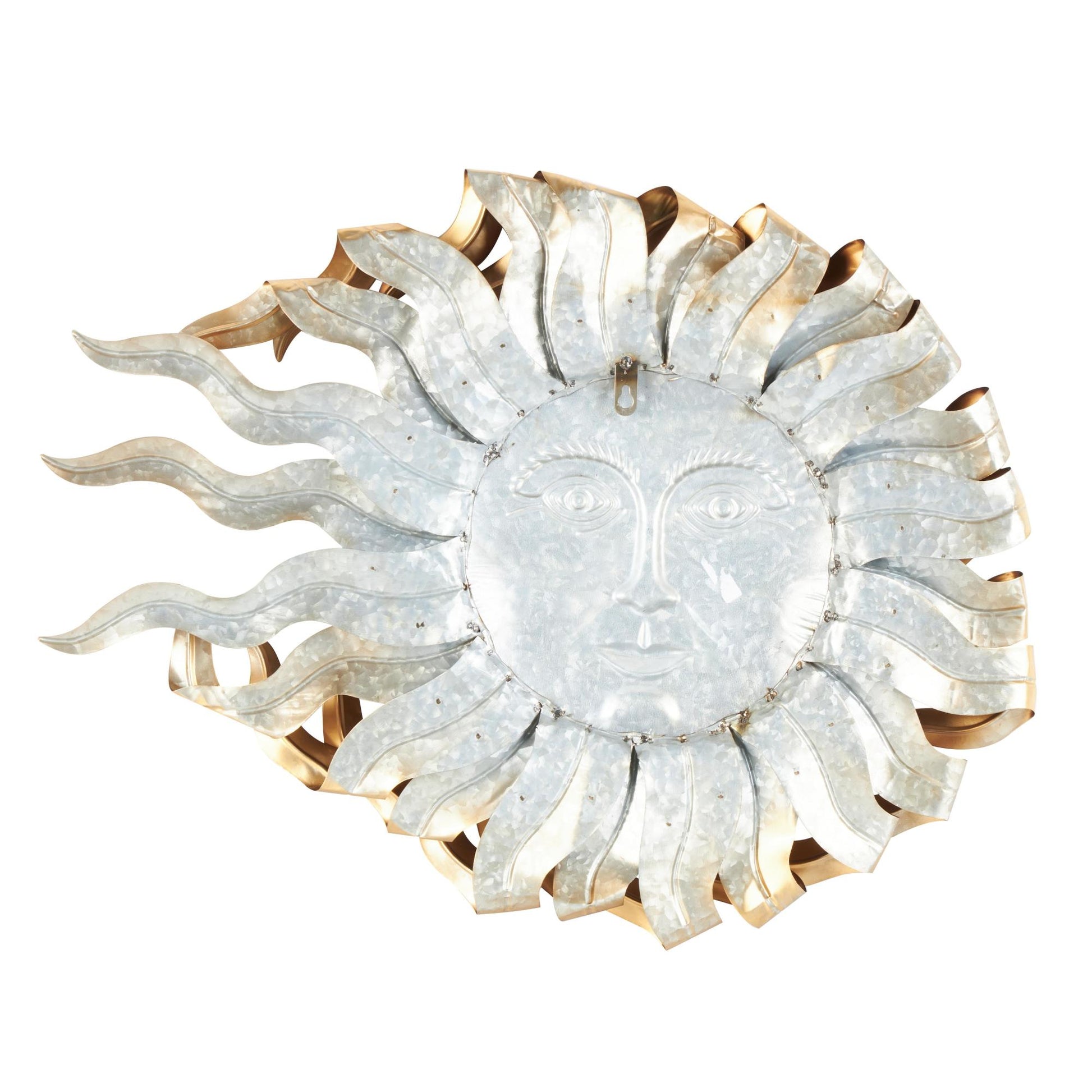 Sun Copper Metal Home Wall Decor with Gold Sun Face and Folded Wavy Rays