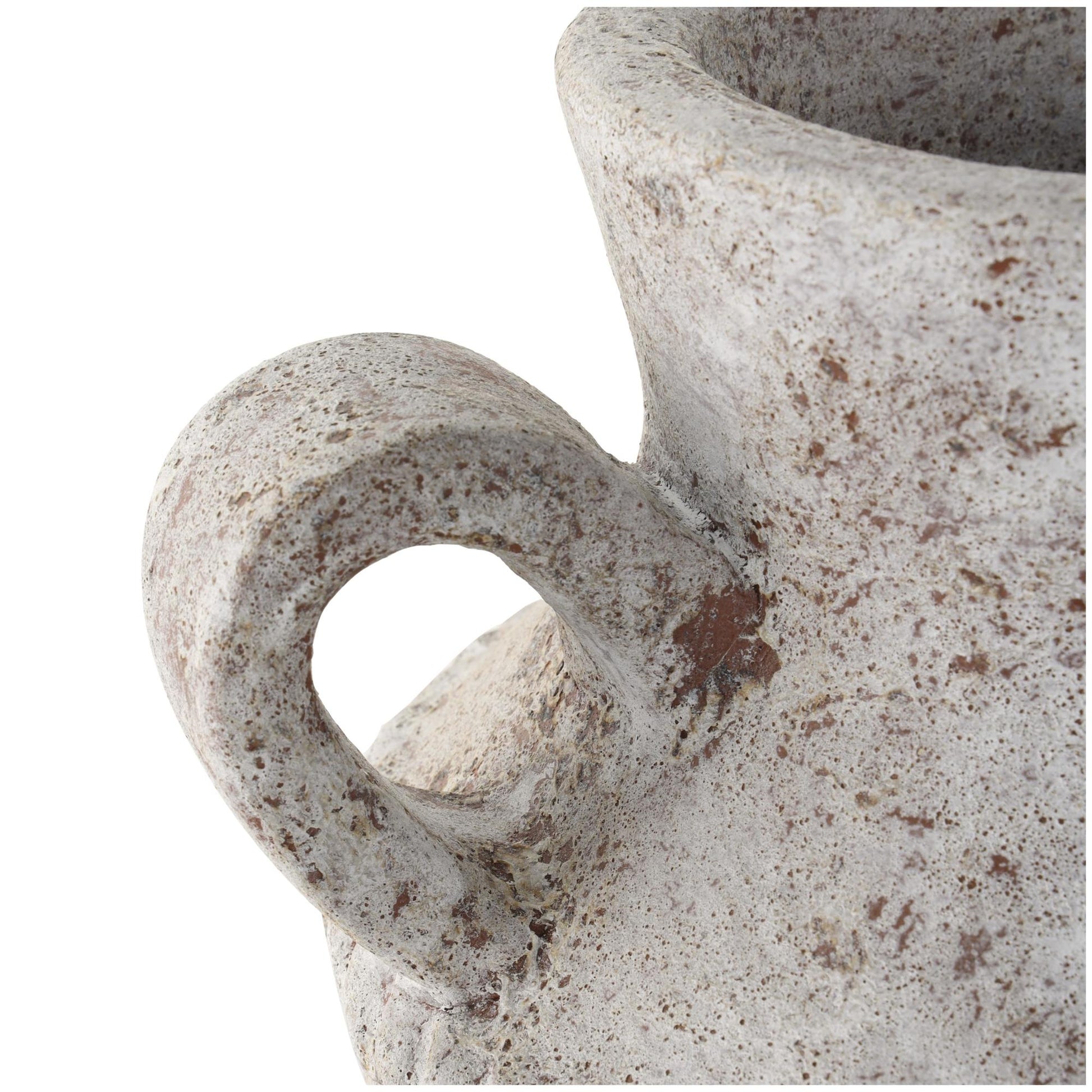 White Ceramic Antique Style Textured Decorative Vase with Arched Handles