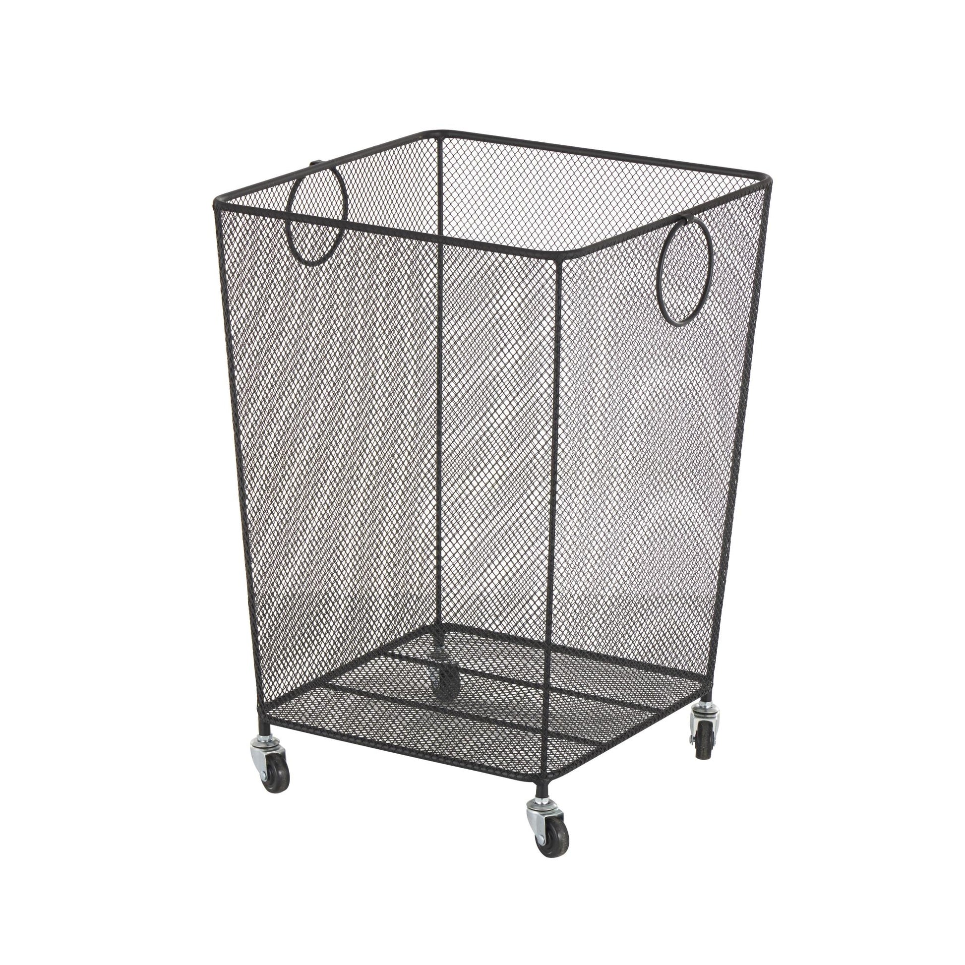 Metal Square Mesh Wire Rolling Laundry Mobile Storage Cart with Ring Handles