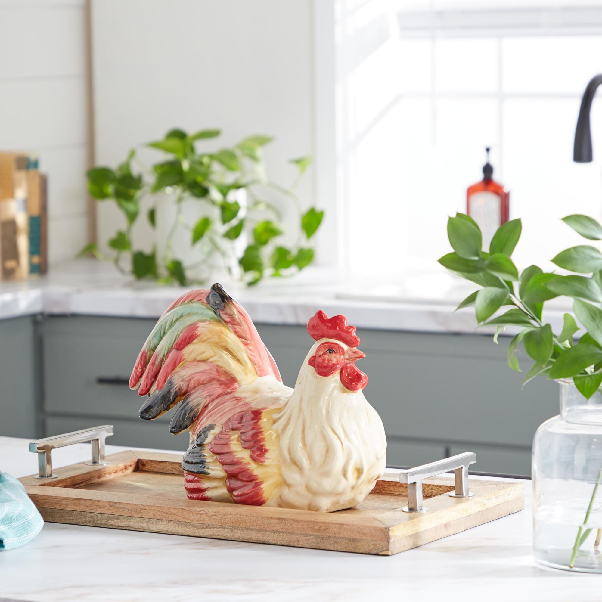 Rooster Red Ceramic Indoor Outdoor Decorative Garden Sculpture