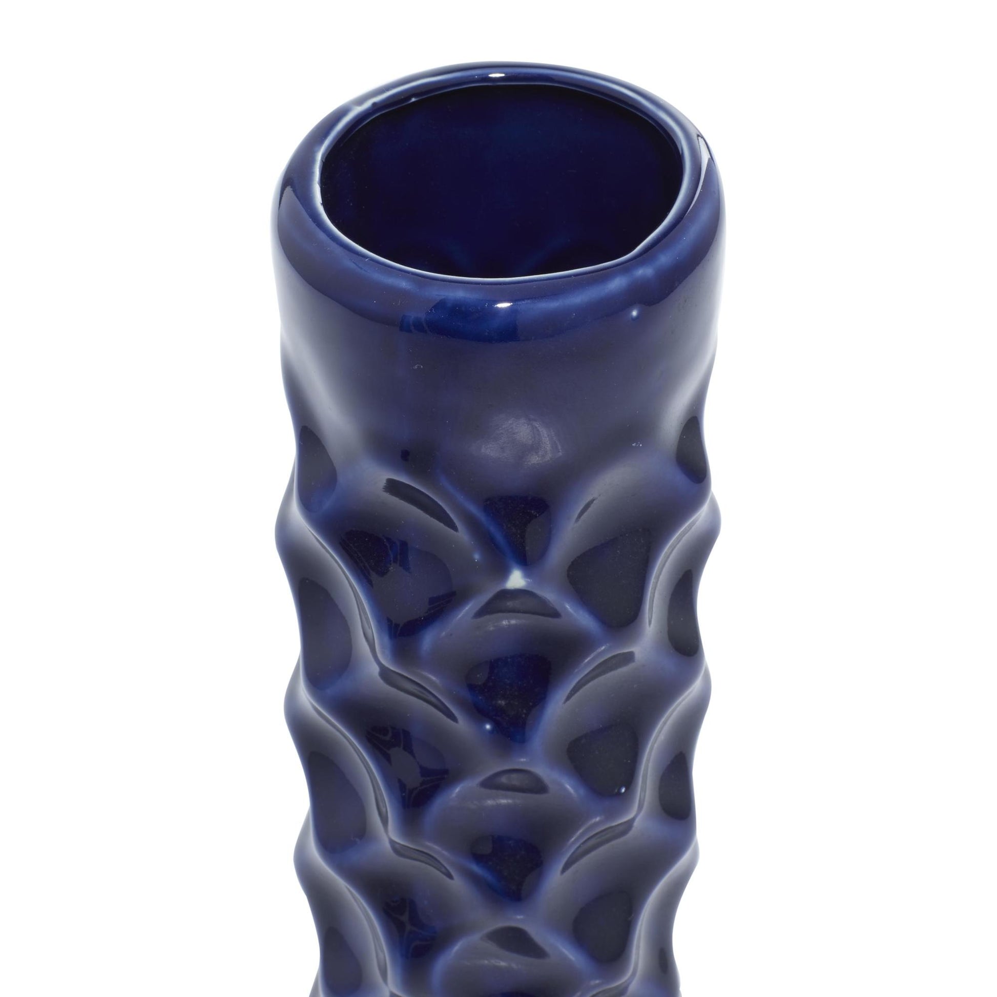 Set of 3 Dark Blue Ceramic Decorative Vase with Varying Patterns