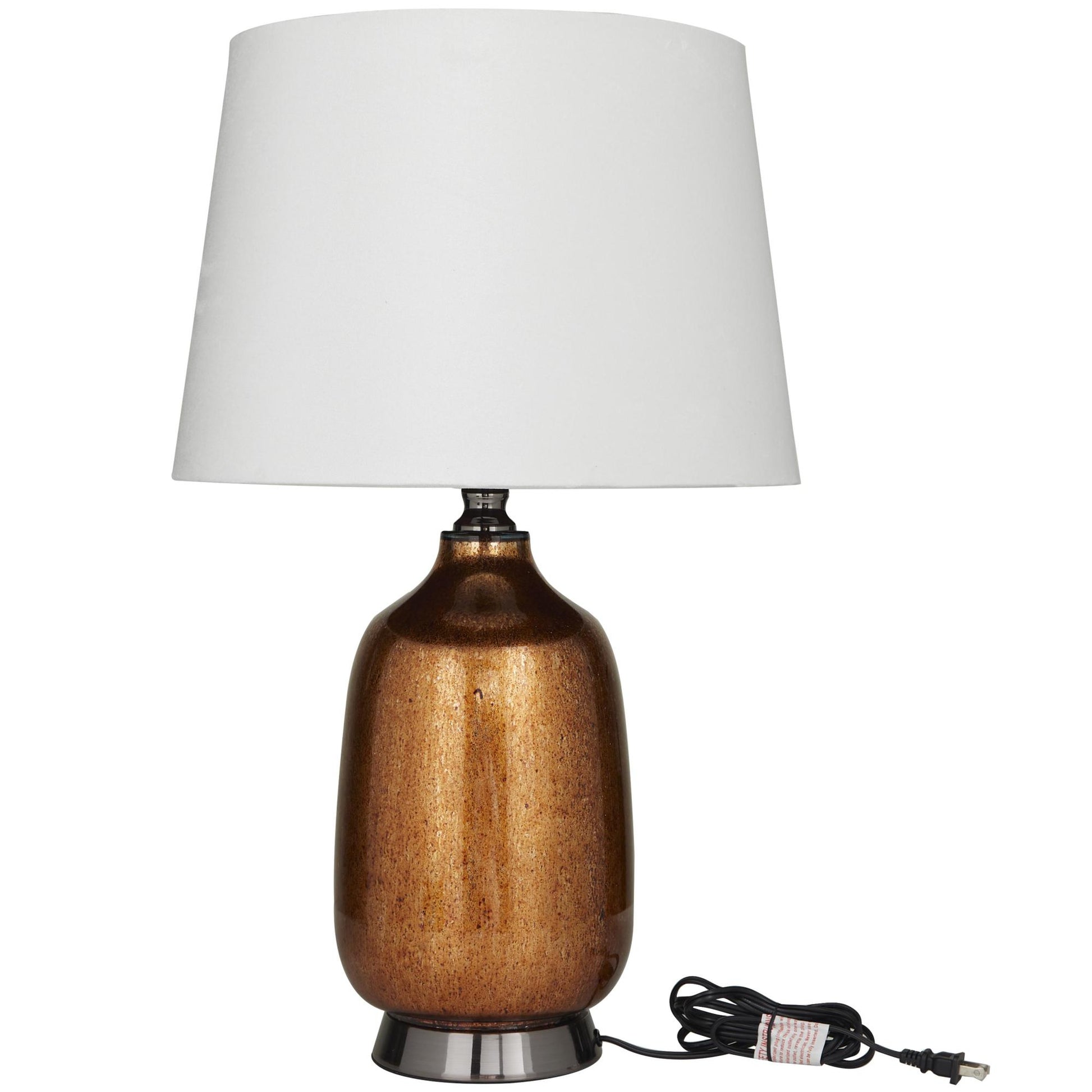 Copper Glass Gourd Style Base Room Table Lamp with Tapered Shade
