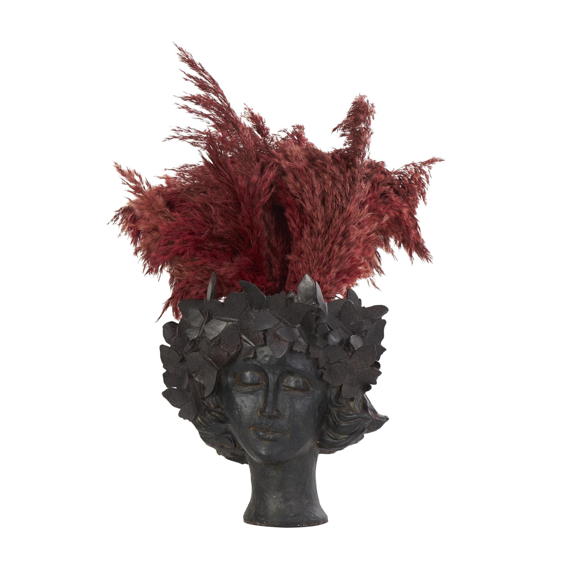 Woman Bronze Resin Head Indoor Outdoor Planter with Wide Opening and Butterfly Accents