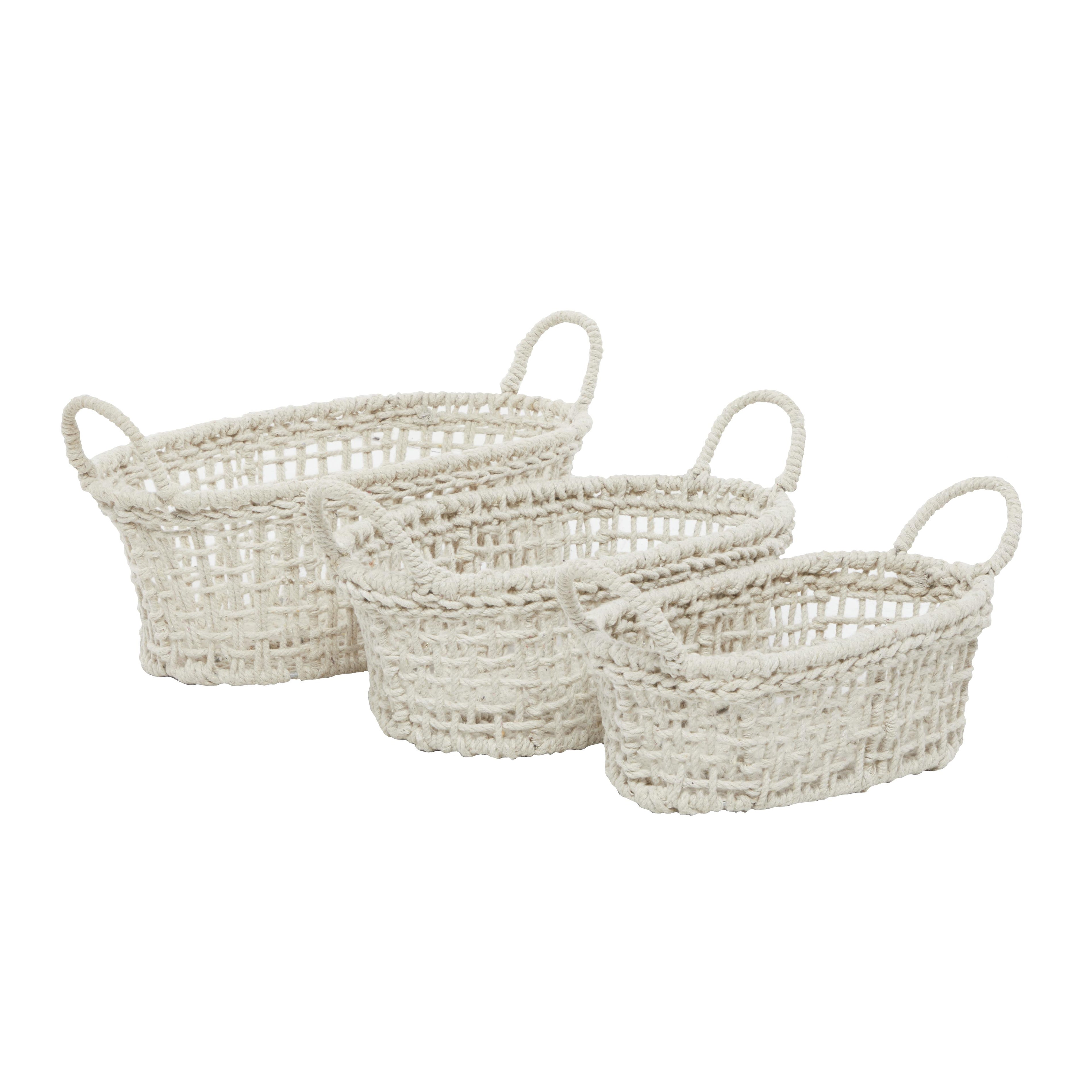 Set of 3 Cotton Fabric Handmade Decorative and Functional Storage Basket with Handles