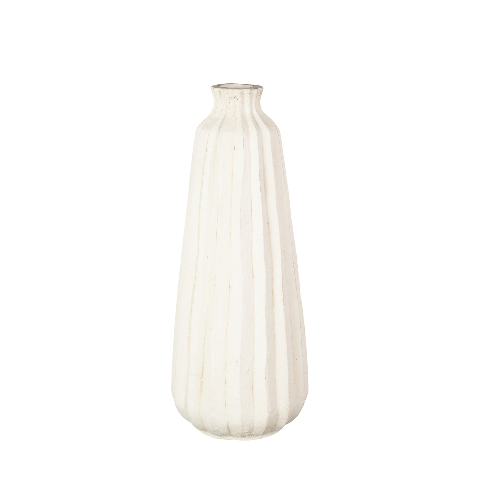 Cream Magnesium Oxide Decorative Vase with Carved Grooves
