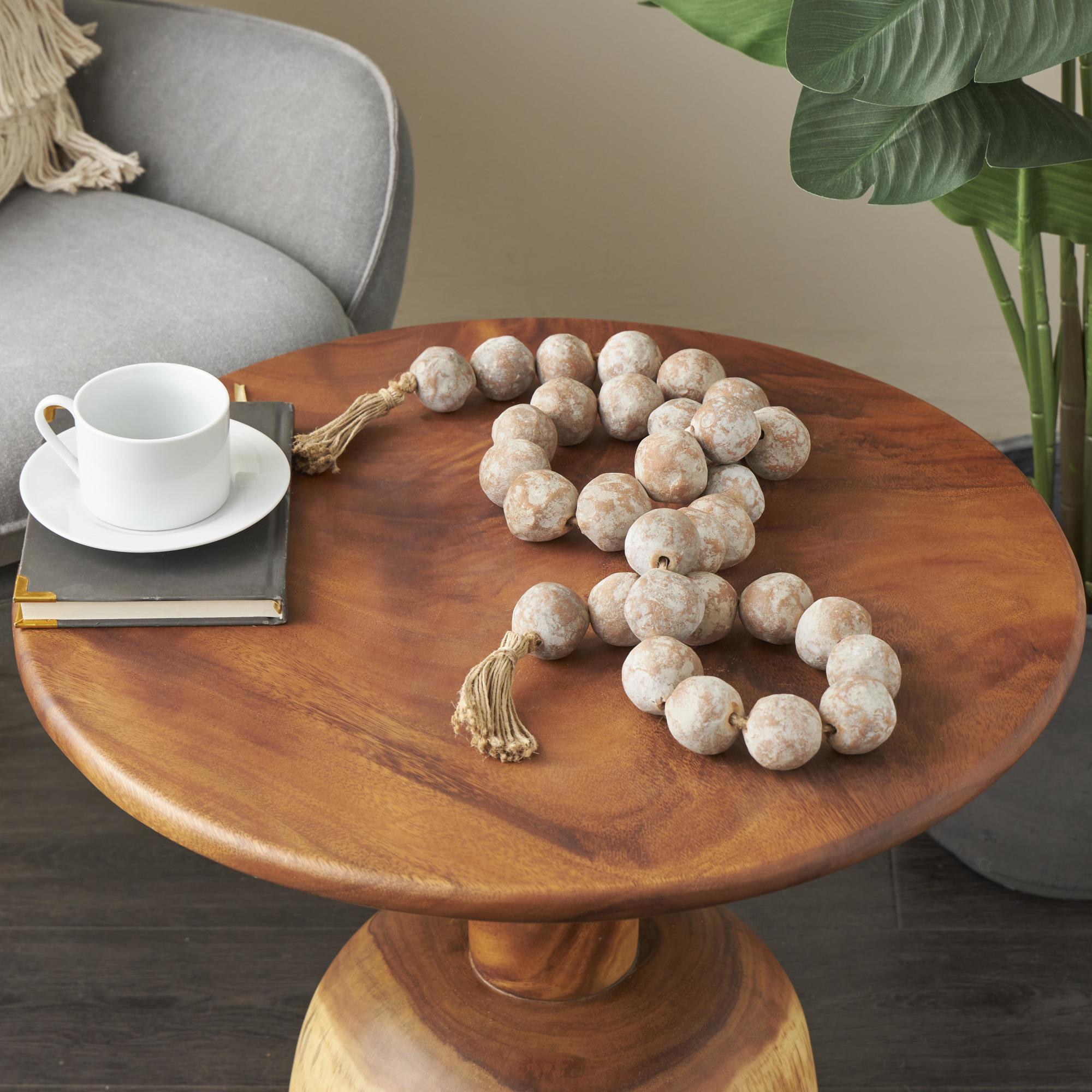 Ceramic Handmade Round Intricately Shaped Large Distressed Beaded Garland with Tassel