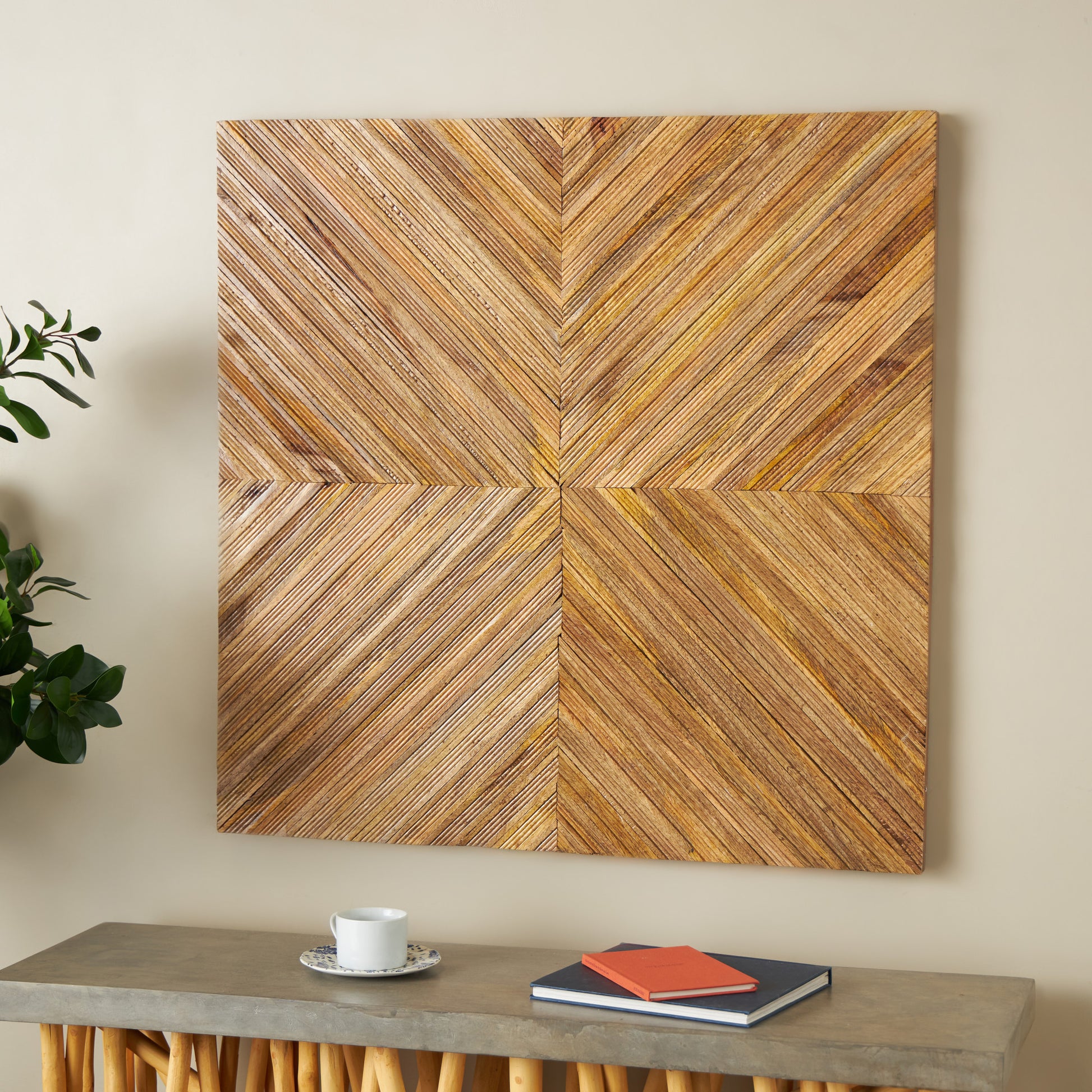 Abstract Brown Mango Wood Handmade Chevron Patterned Home Wall Decor