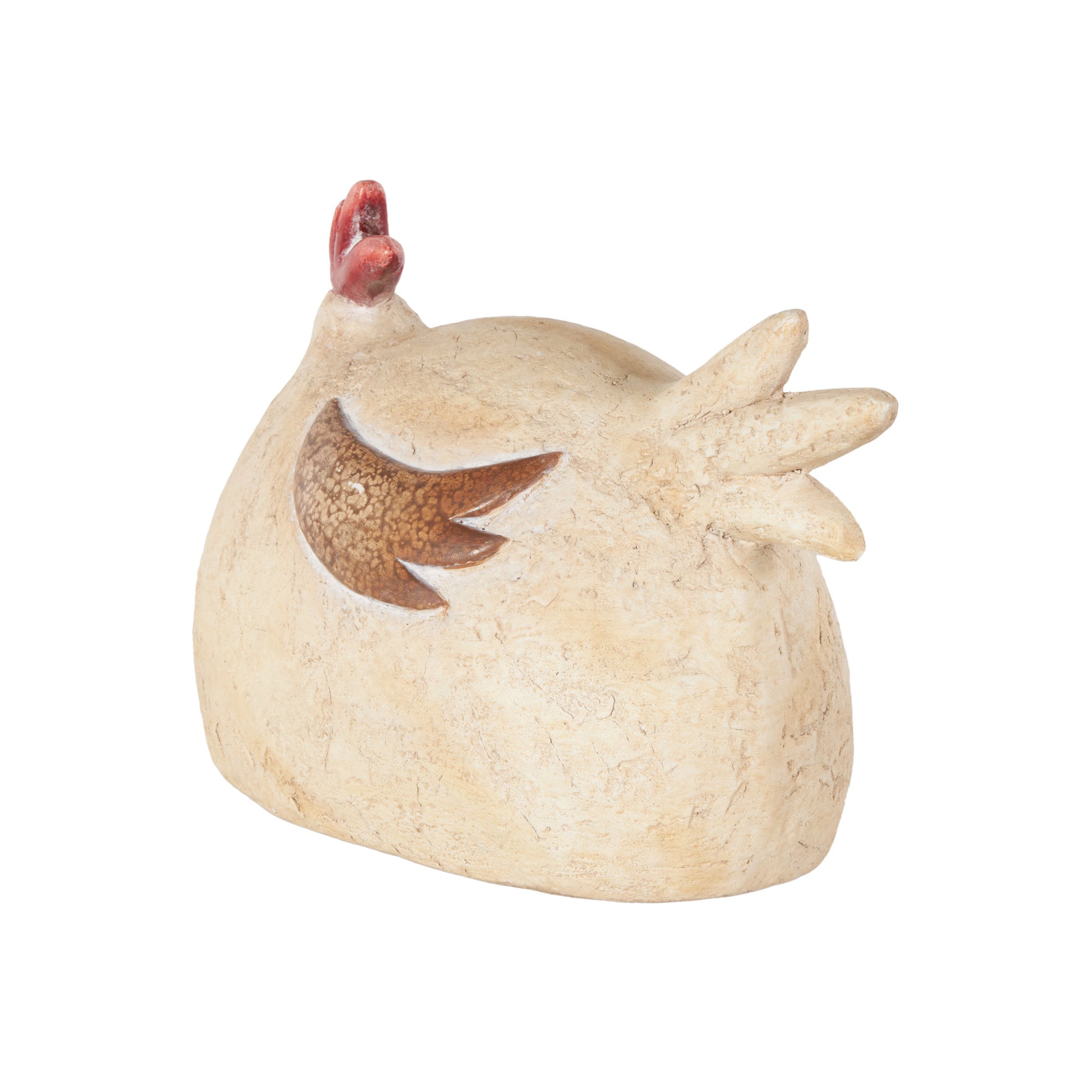Rooster Cream Magnesium Oxide Sitting Decorative Garden Sculpture with Brown and Red Accents