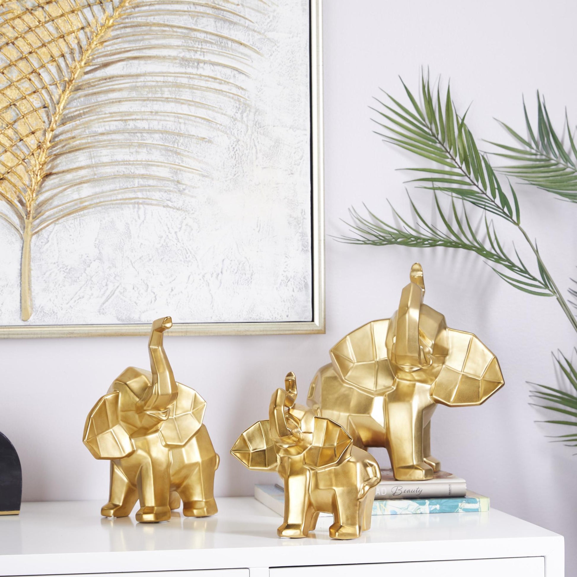 Set of 3 Elephant Porcelain Ceramic Decorative Sculpture