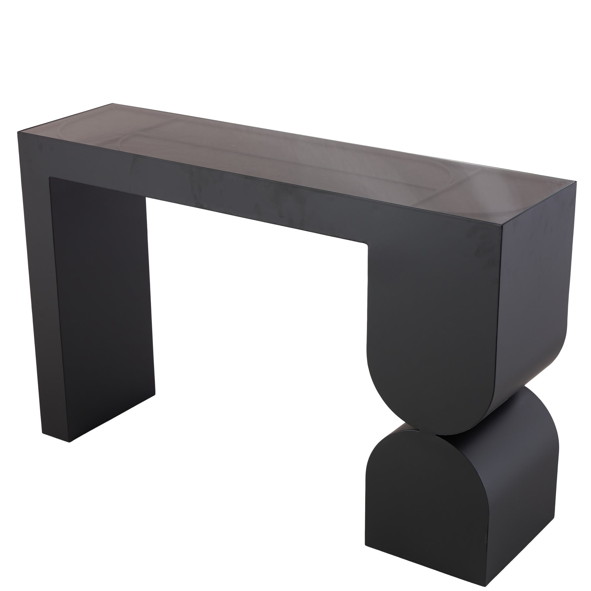 Geometric Black Metal Rectangular Living Room Console Table with Stacked Arched Table Leg