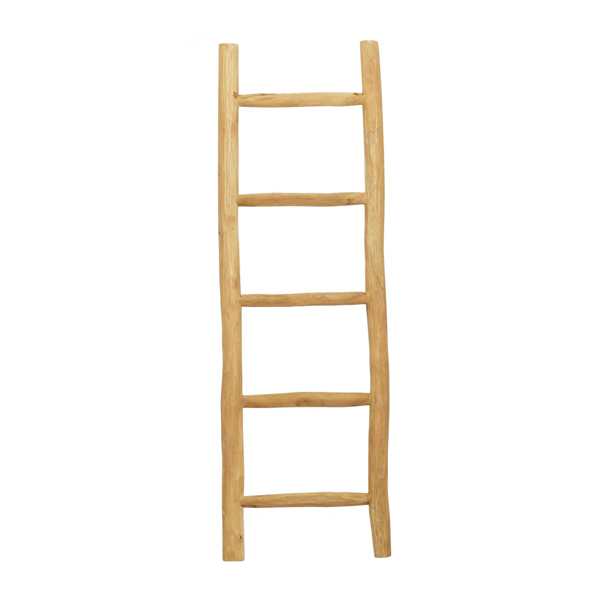 Brown Teak Wood Handmade 5 Rung Decorative Ladder