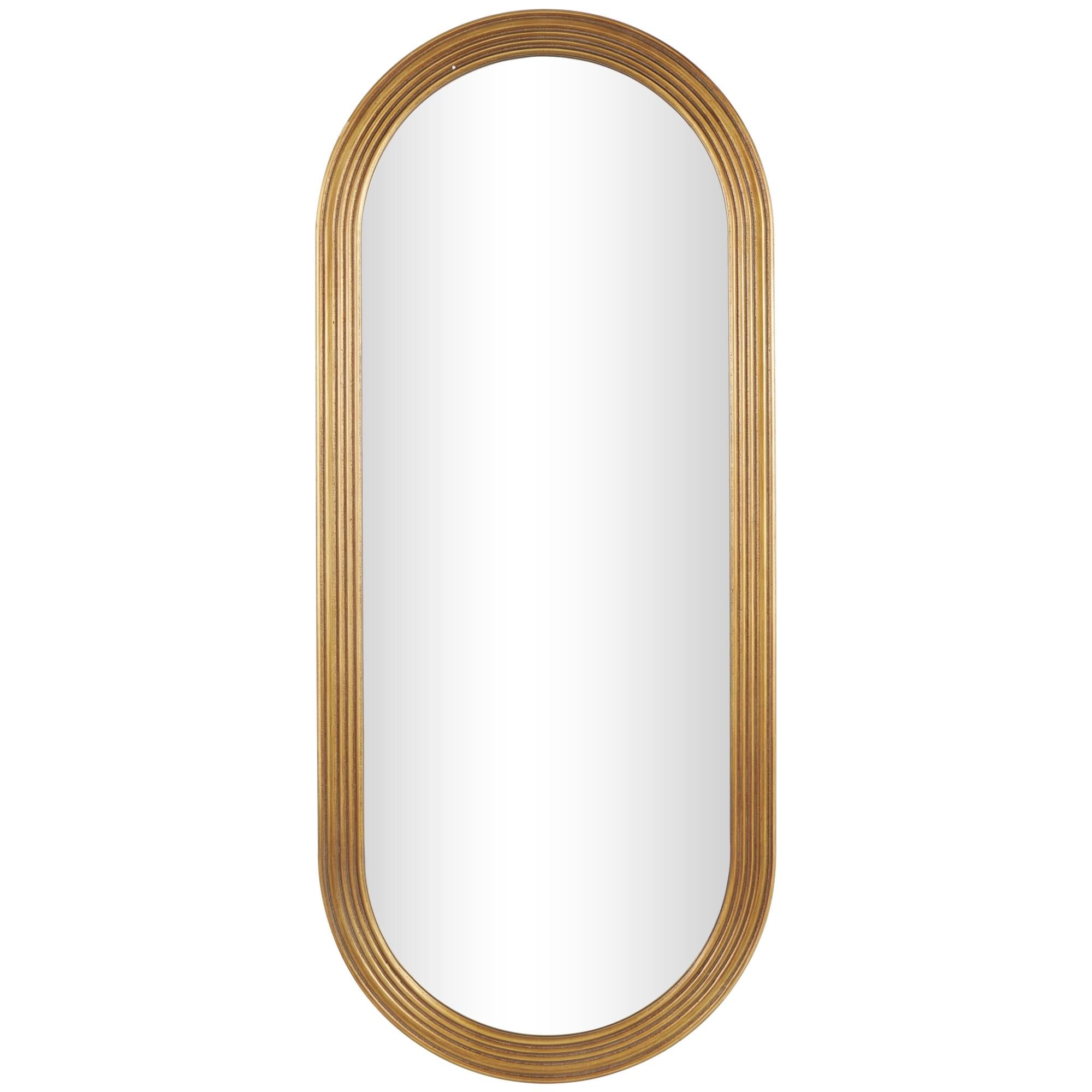 Brown Wooden Oval Room Wall Mirror with Dimensional Carved Frame