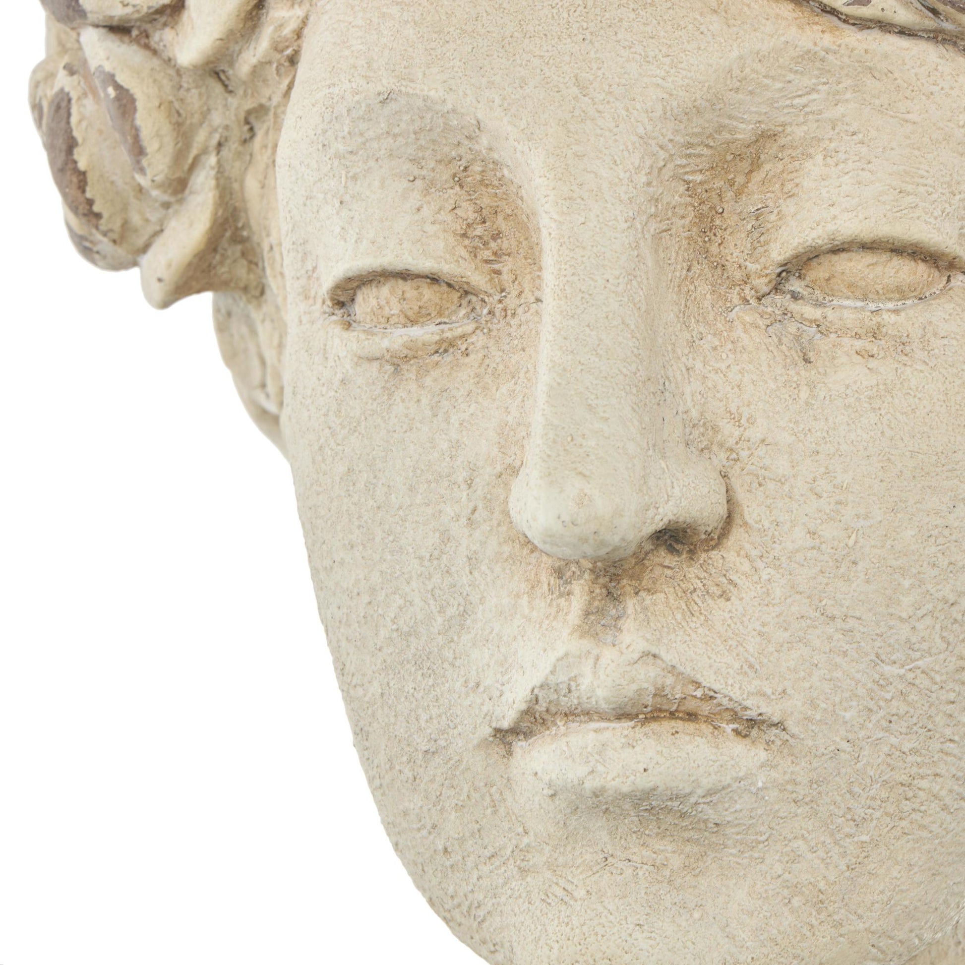 Woman Cream Magnesium Oxide Distressed Antique Greek Bust Indoor Outdoor Planter with Floral Accents