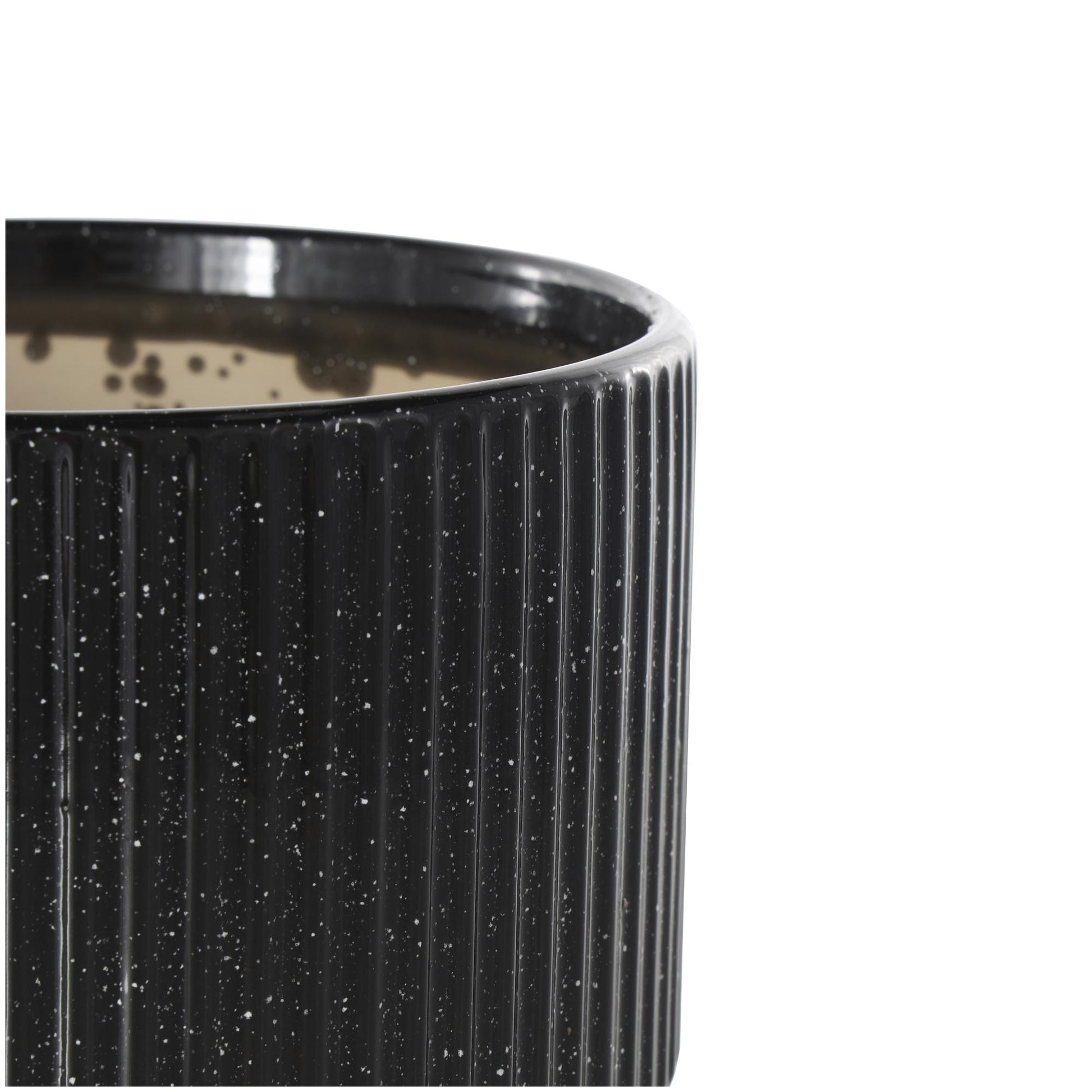Set of 3 Ceramic Speckled Indoor Outdoor Planter with Linear Grooves and Tapered Bases Set of 3 9", 8", 6"H
