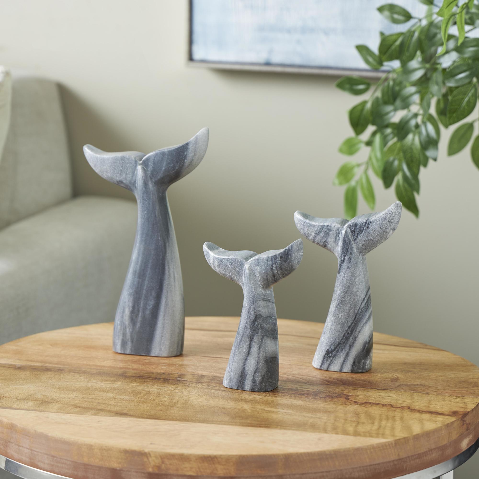 Set of 3 Whale Marble Tail Decorative Sculpture