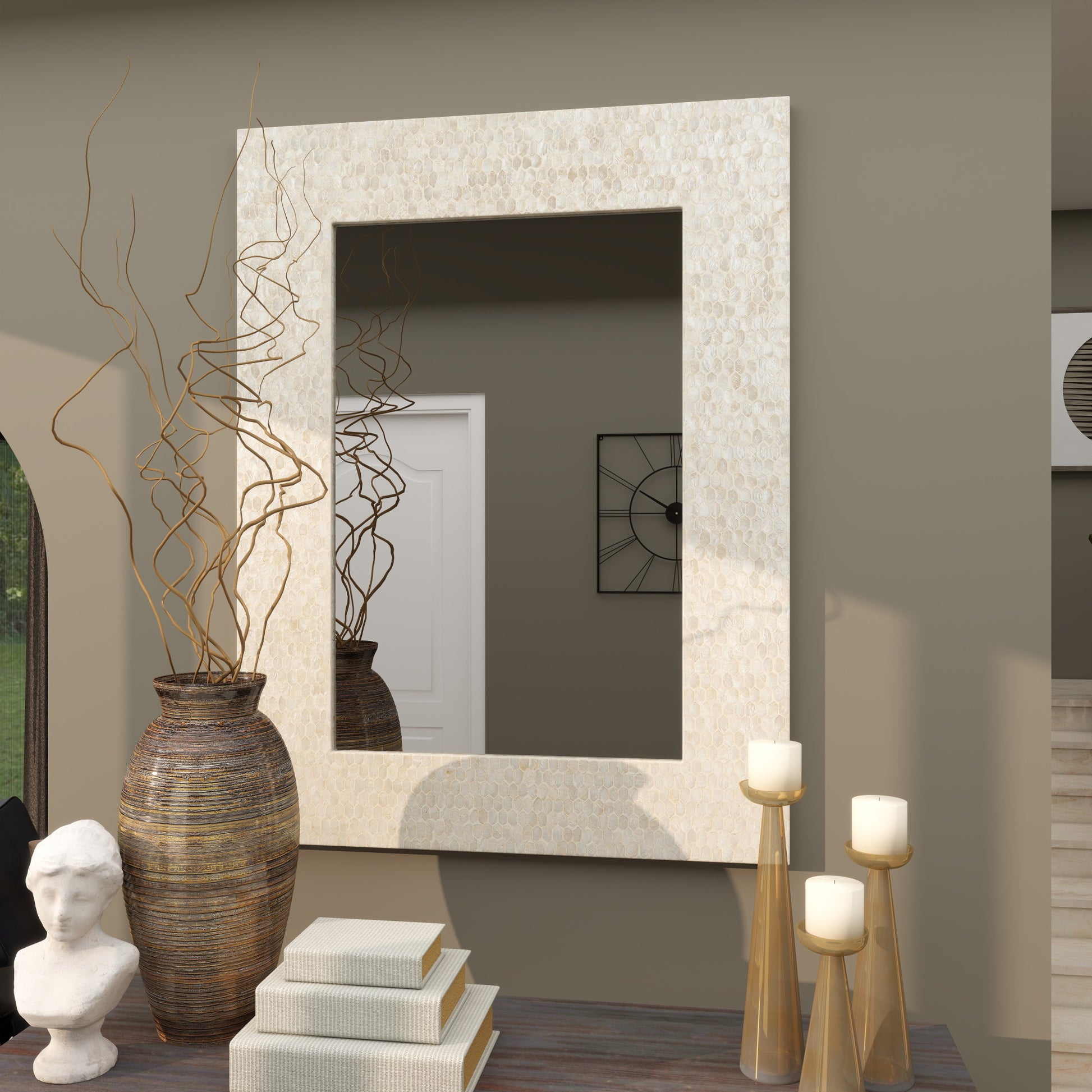 Cream Mother of Pearl Shell Handmade Mosaic Room Wall Mirror