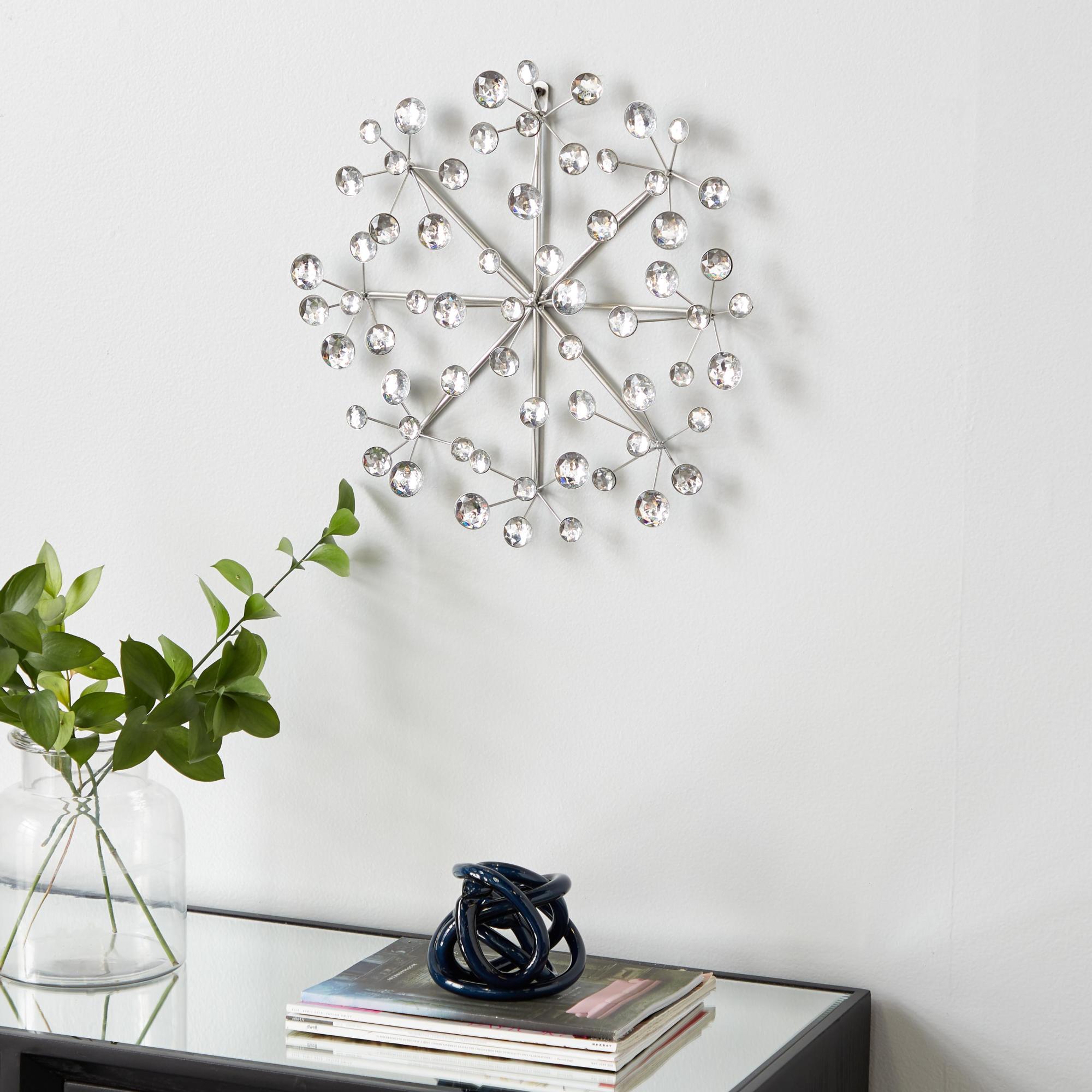 Starburst Silver Metal Home Wall Decor with Crystal Embellishment