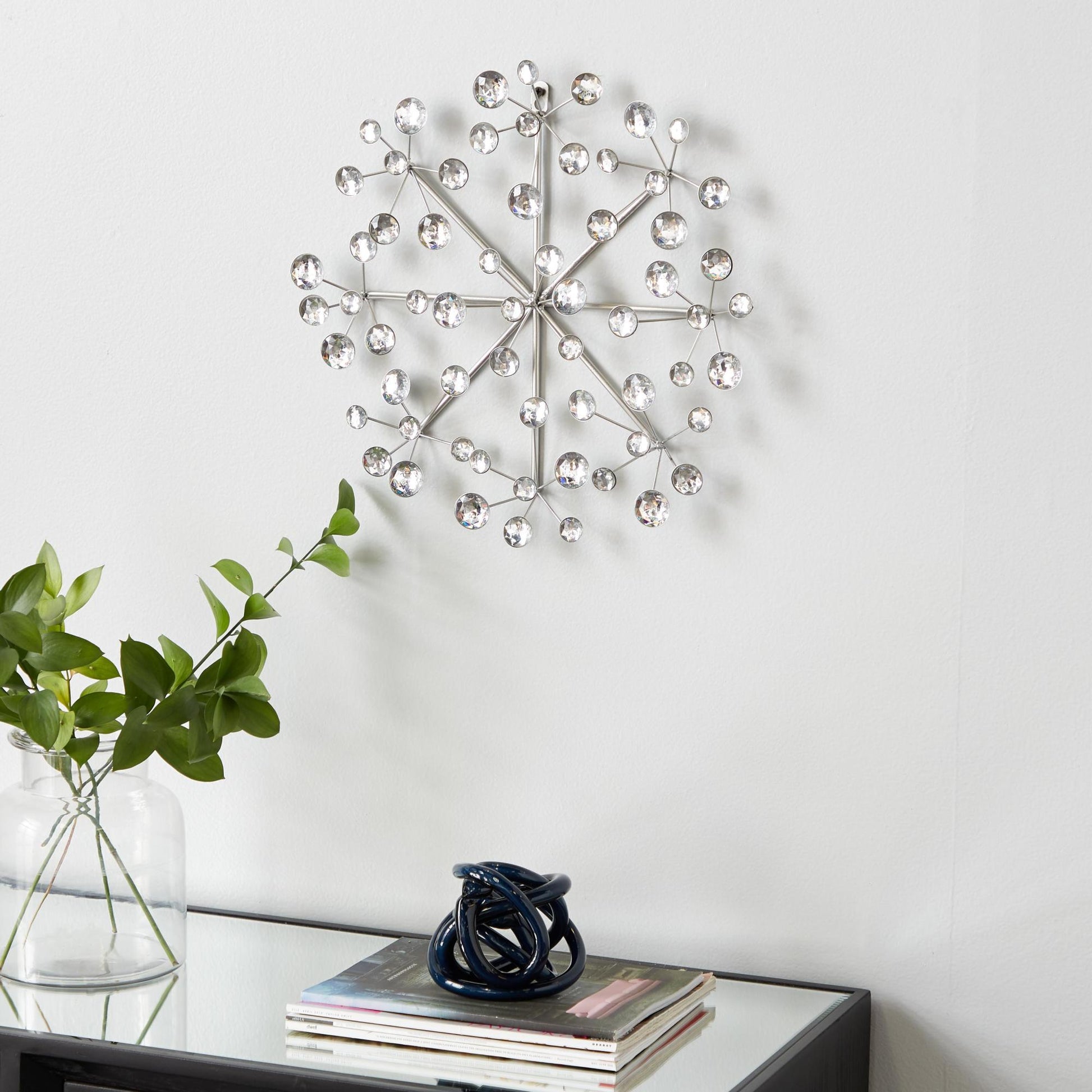 Starburst Silver Metal Home Wall Decor with Crystal Embellishment