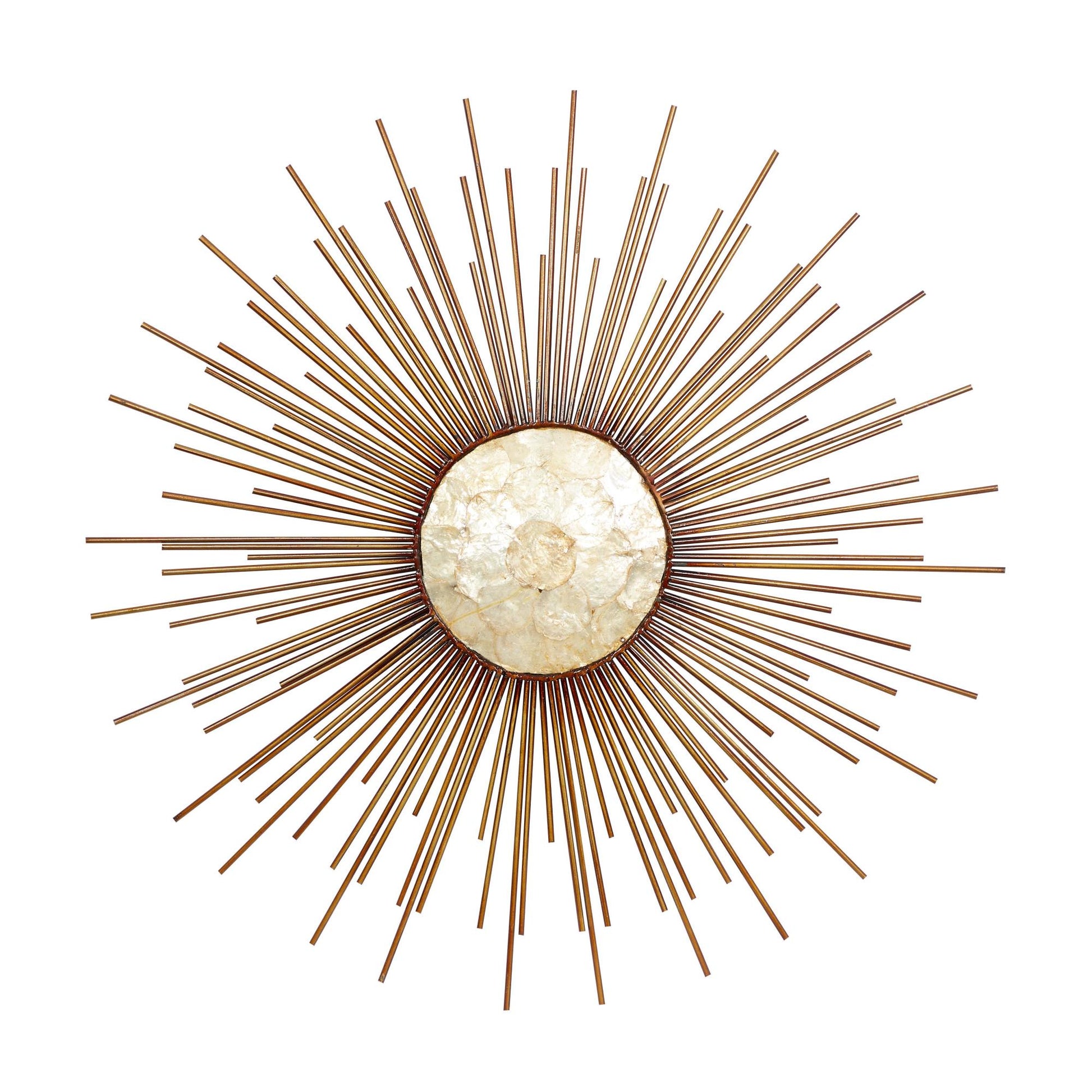 Sunburst Copper Metal Home Wall Decor with Cream Capiz Shell Center