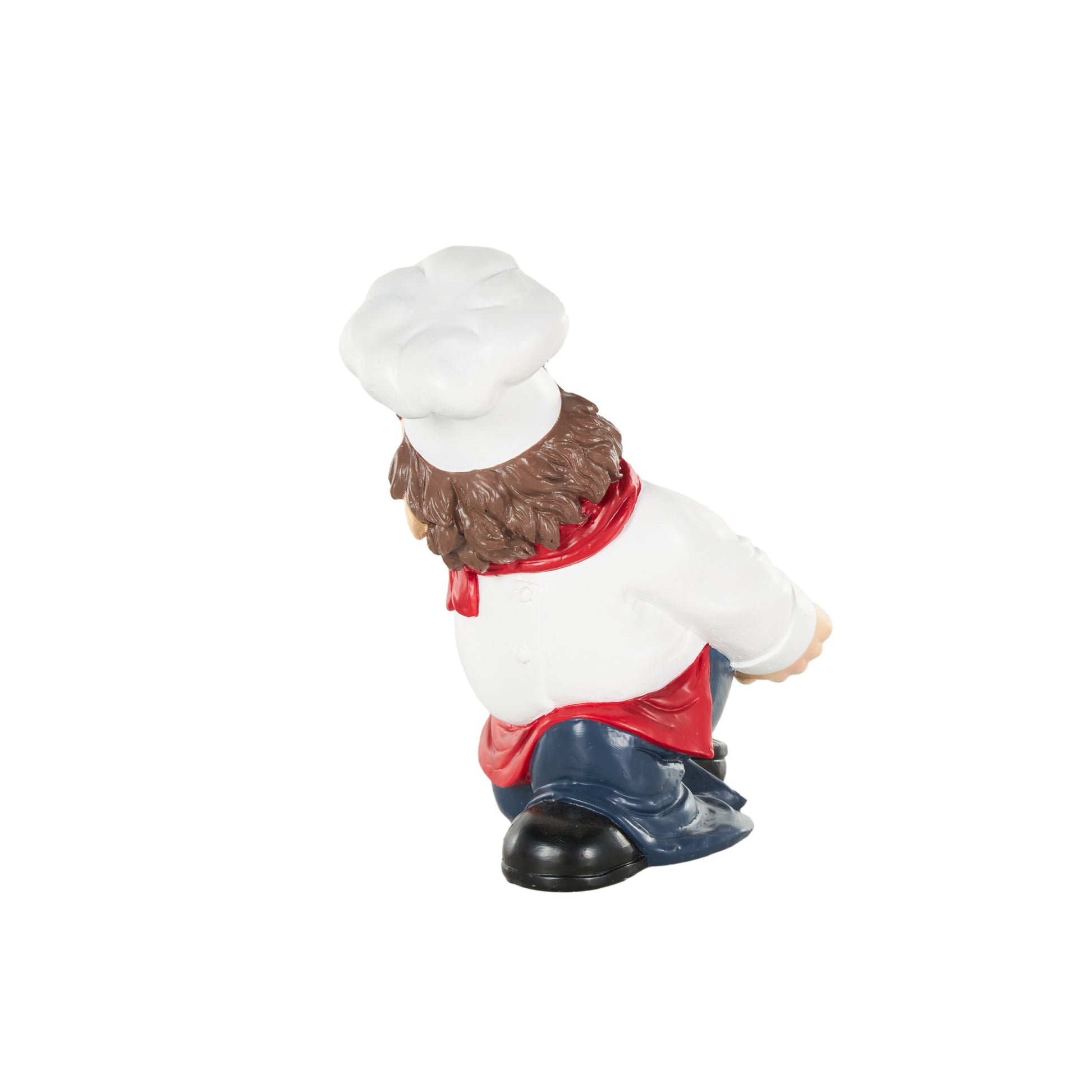 Chef White Polystone Kitchen Decorative Figurine Single Bottle Kitchen Wine Holder with Red Accents