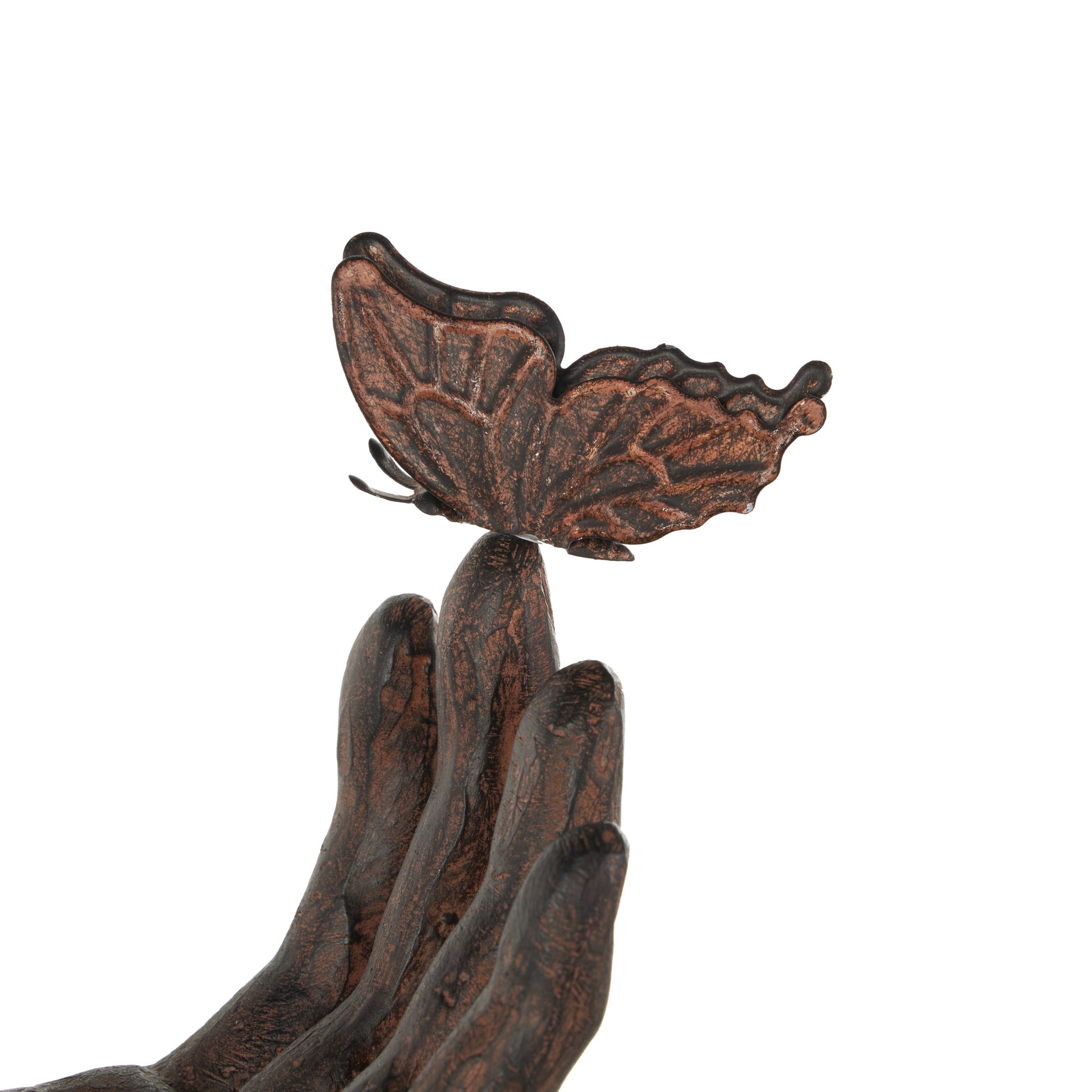 Hands Dark Brown Polystone Raised Decorative Sculpture with Butterfly Accents