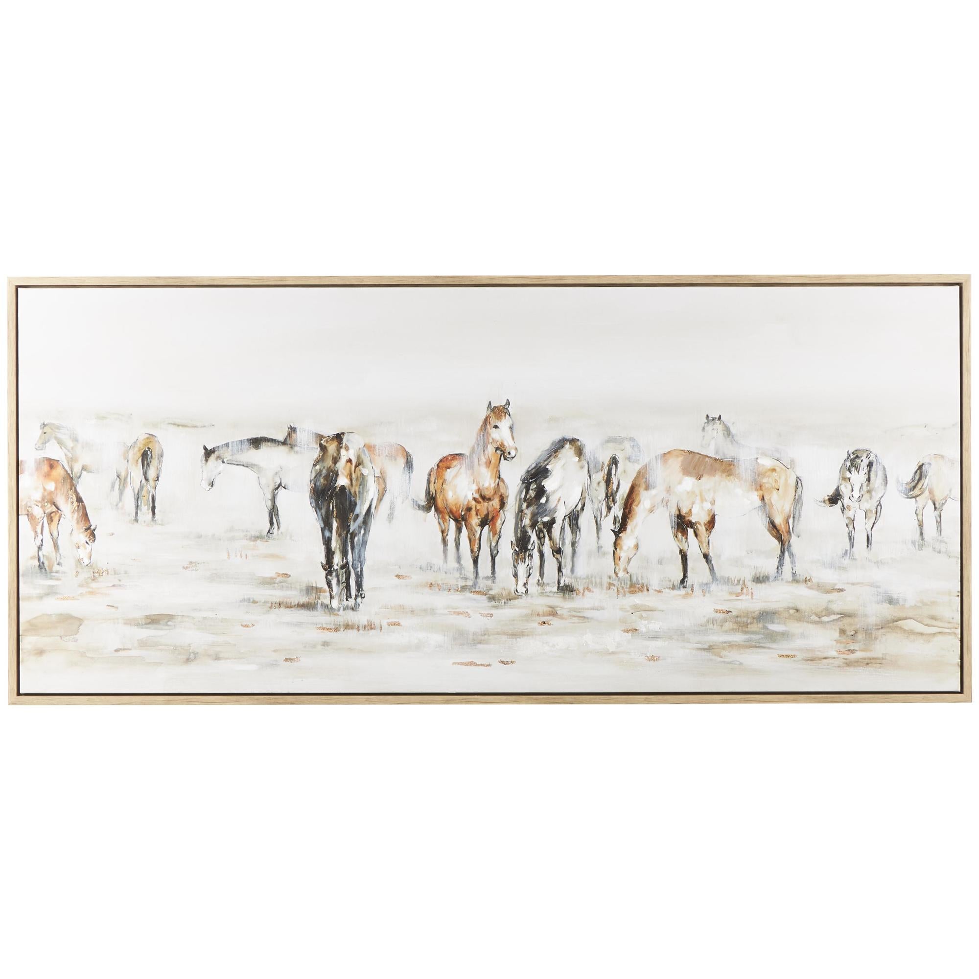 Horse Brown Canvas Decorative Wall Art with Wooden Frame and Gold Foil Accents