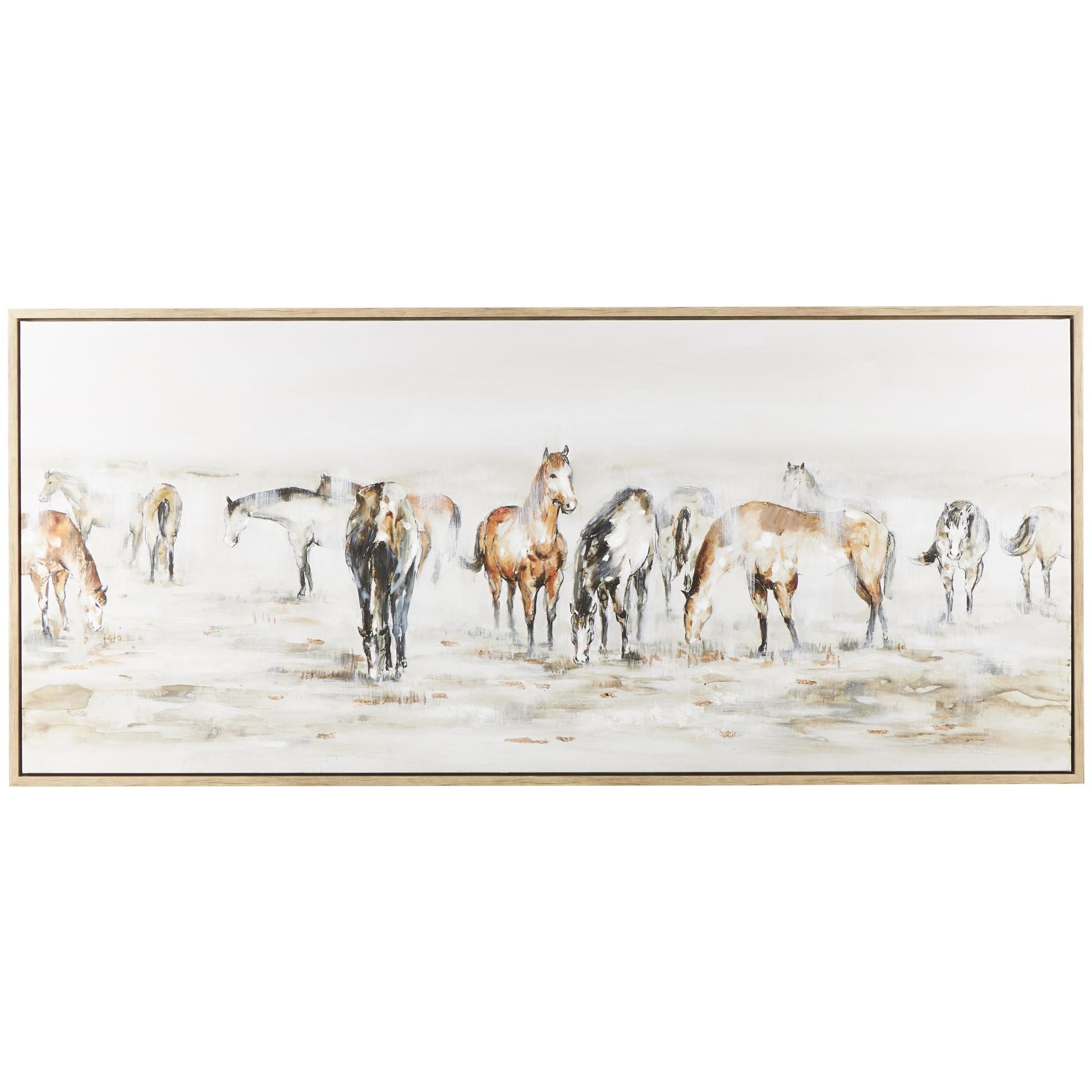 Horse Brown Canvas Decorative Wall Art with Wooden Frame and Gold Foil Accents