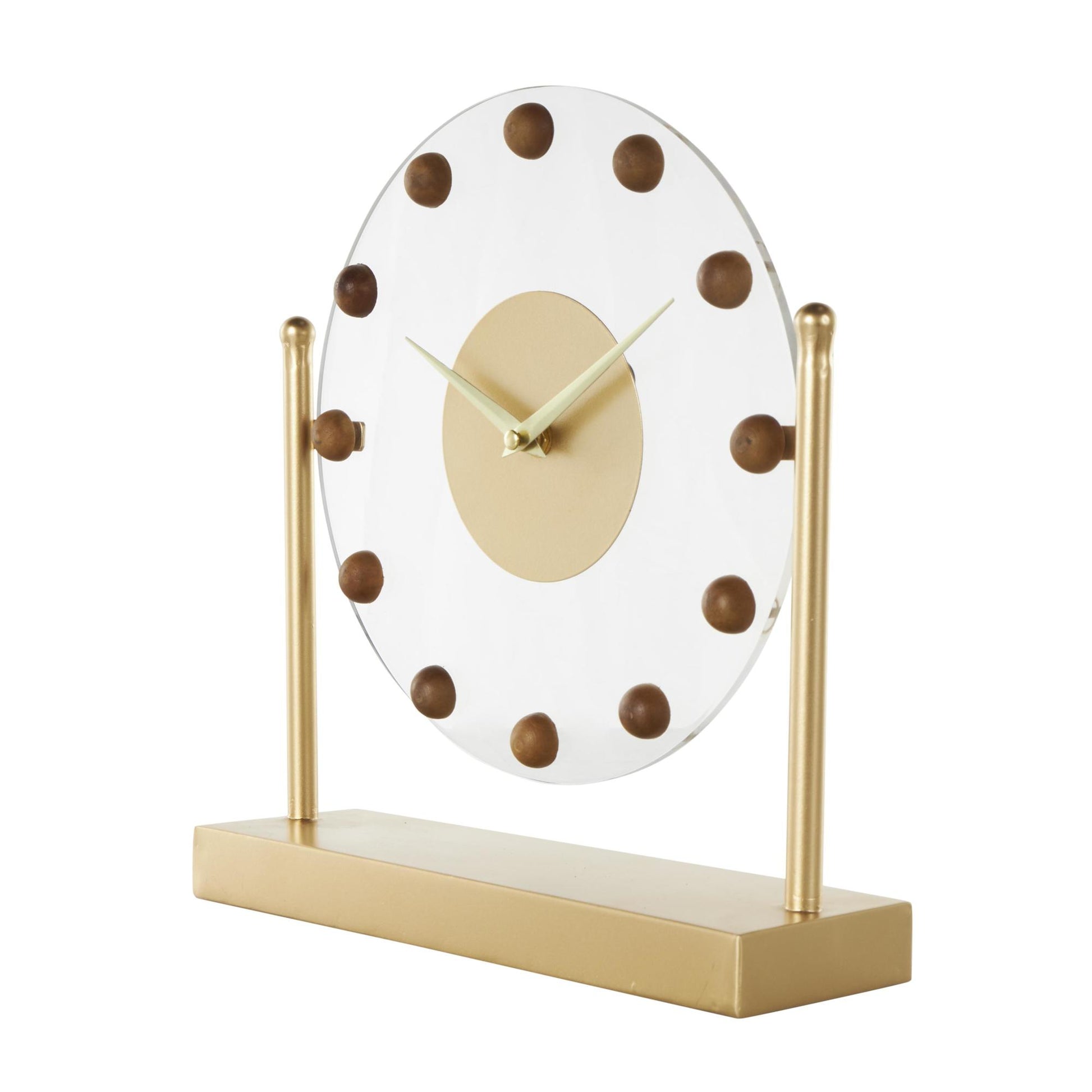 Metal Acrylic Face Decorative Clock with Wood Ball Accents 11" x 3" x 11"