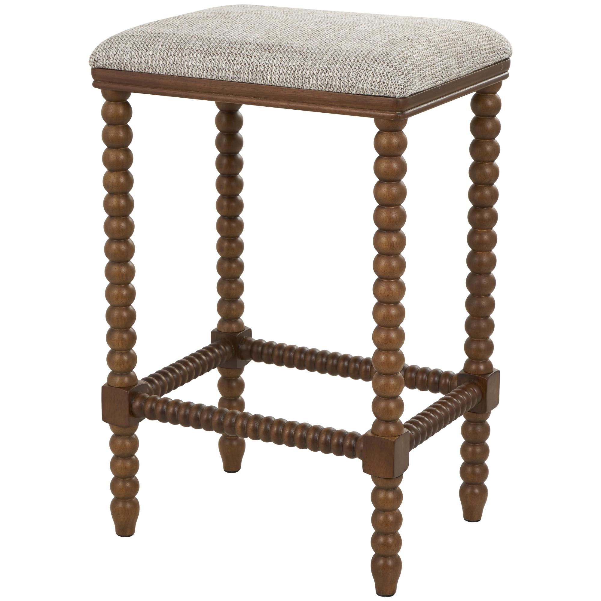 Fabric Home Bench Stool with Traditional Wood Turned Legs