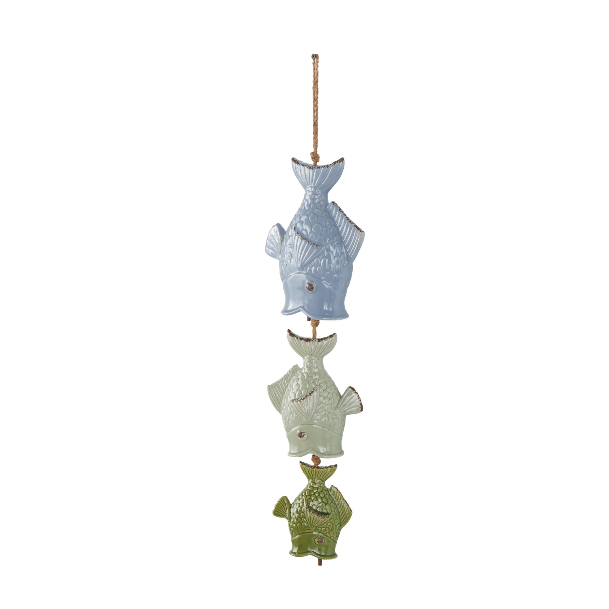Fish Multi Colored Ceramic Indoor Outdoor Windchime with Brown Rope