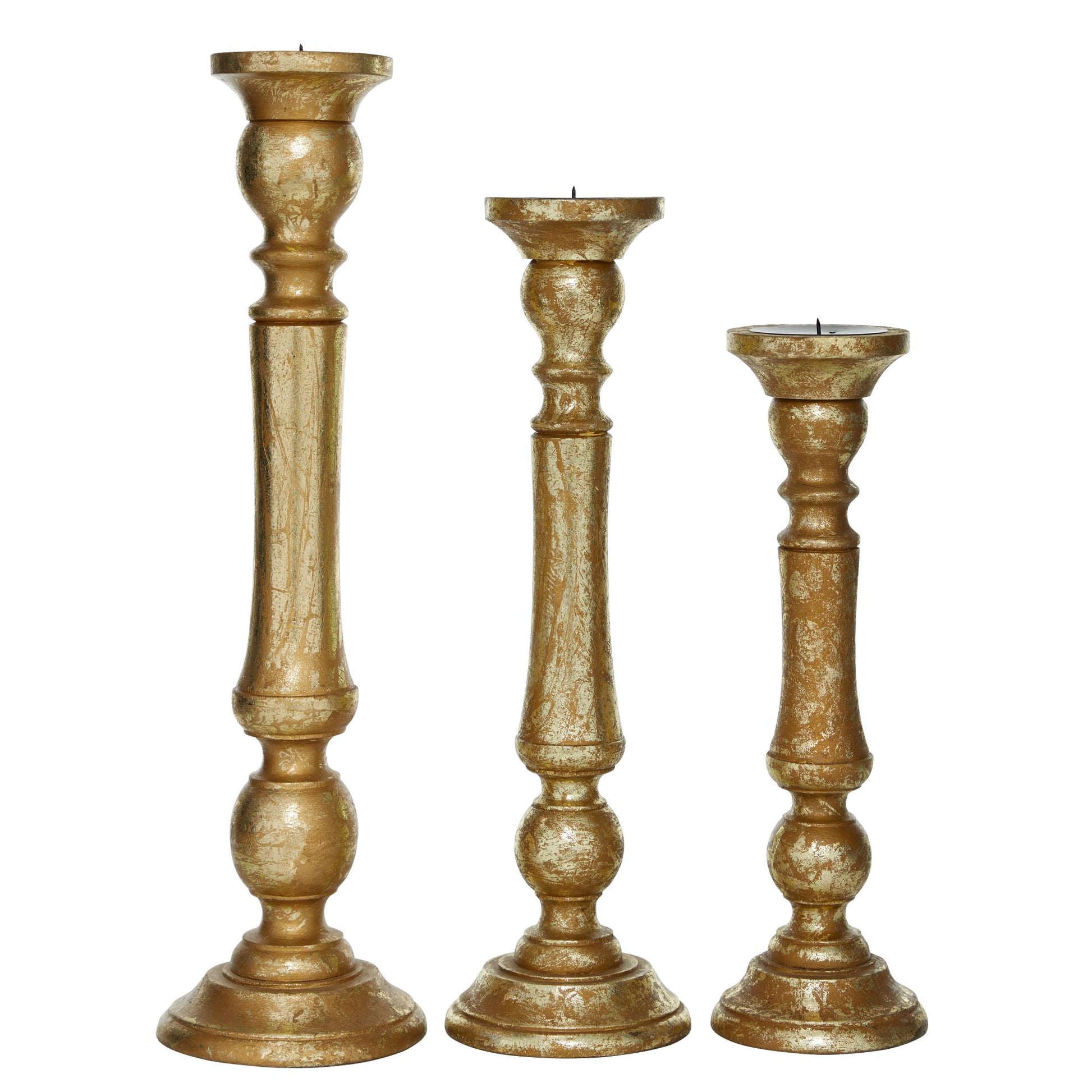 Set of 3 Gold Mango Wood Decorative Candle Holder
