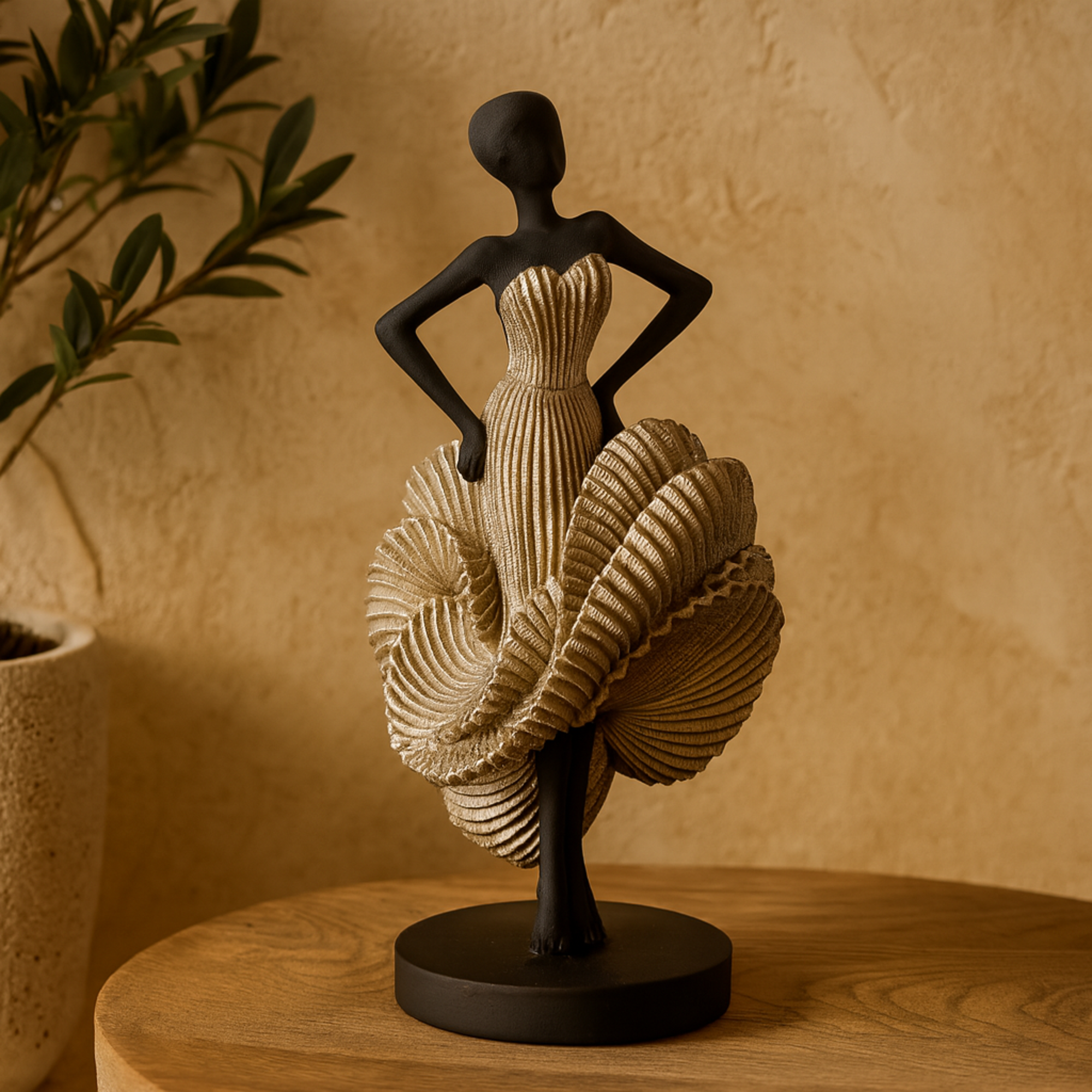 Dancer Black Polyresin Decorative Sculpture with Silver Dress