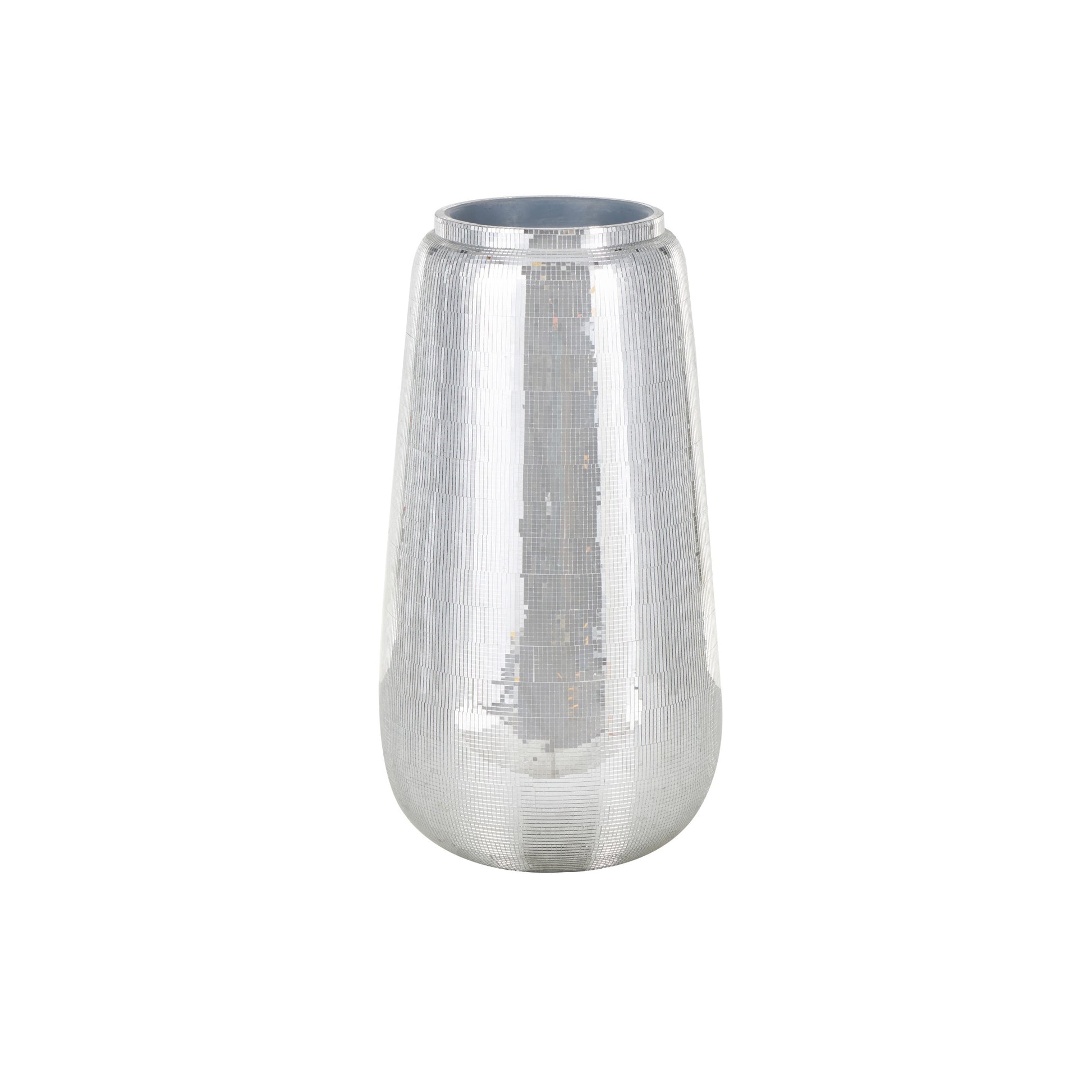 Silver Fiberglass Mosaic Floor Decorative Vase with Blue Interior