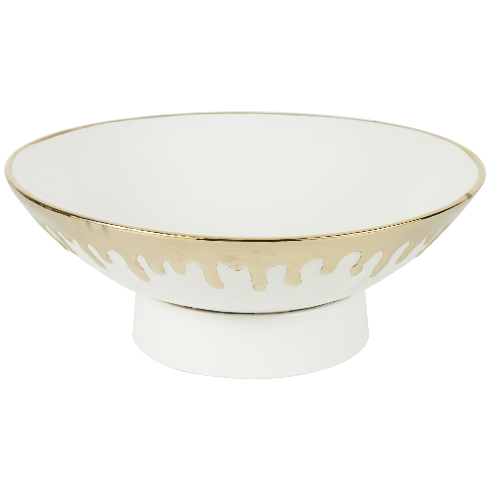 CosmoLiving by Cosmopolitan Abstract Ceramic Large Decorative Bowl with Abstract Gold Melting Drips