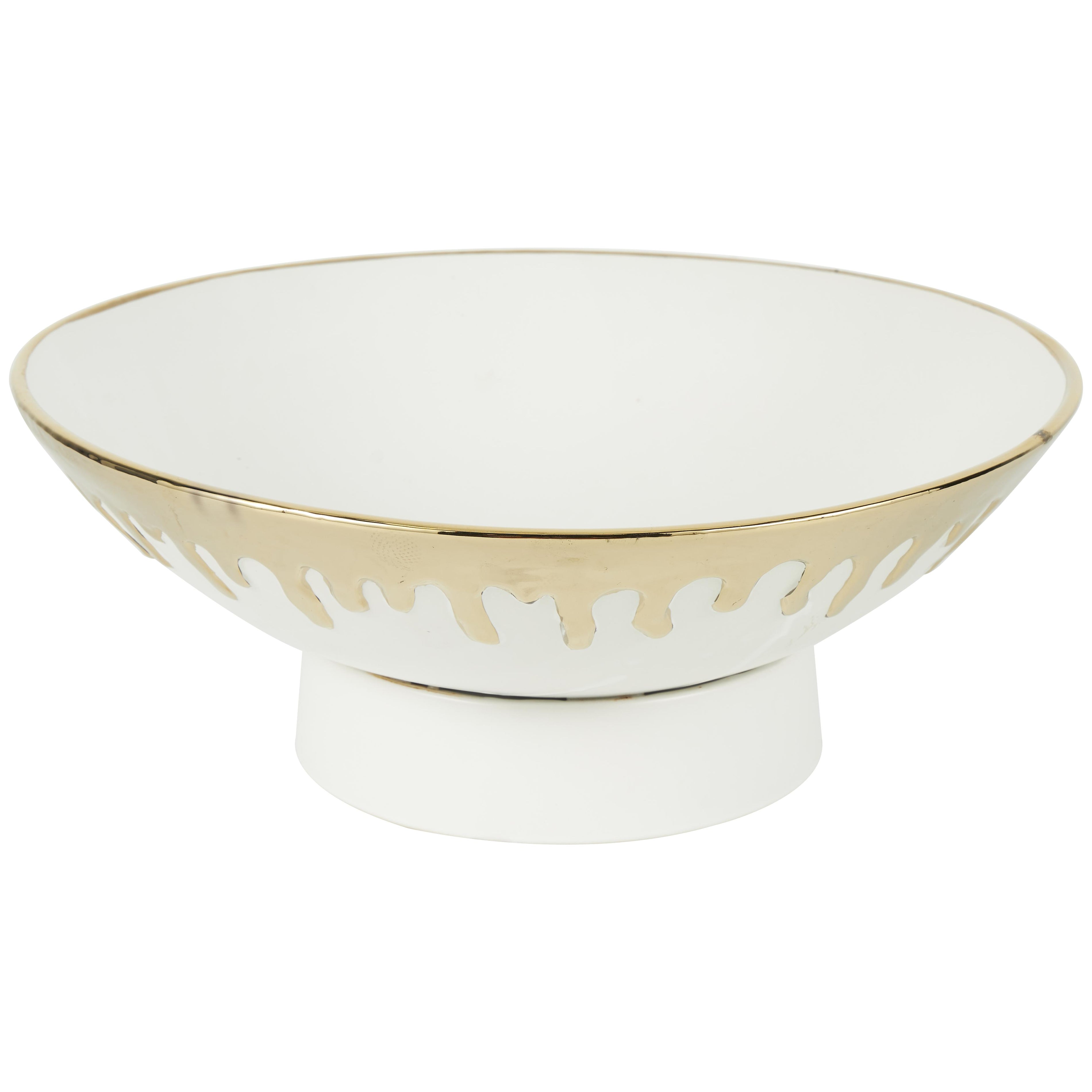 CosmoLiving by Cosmopolitan Abstract Ceramic Large Decorative Bowl with Abstract Gold Melting Drips