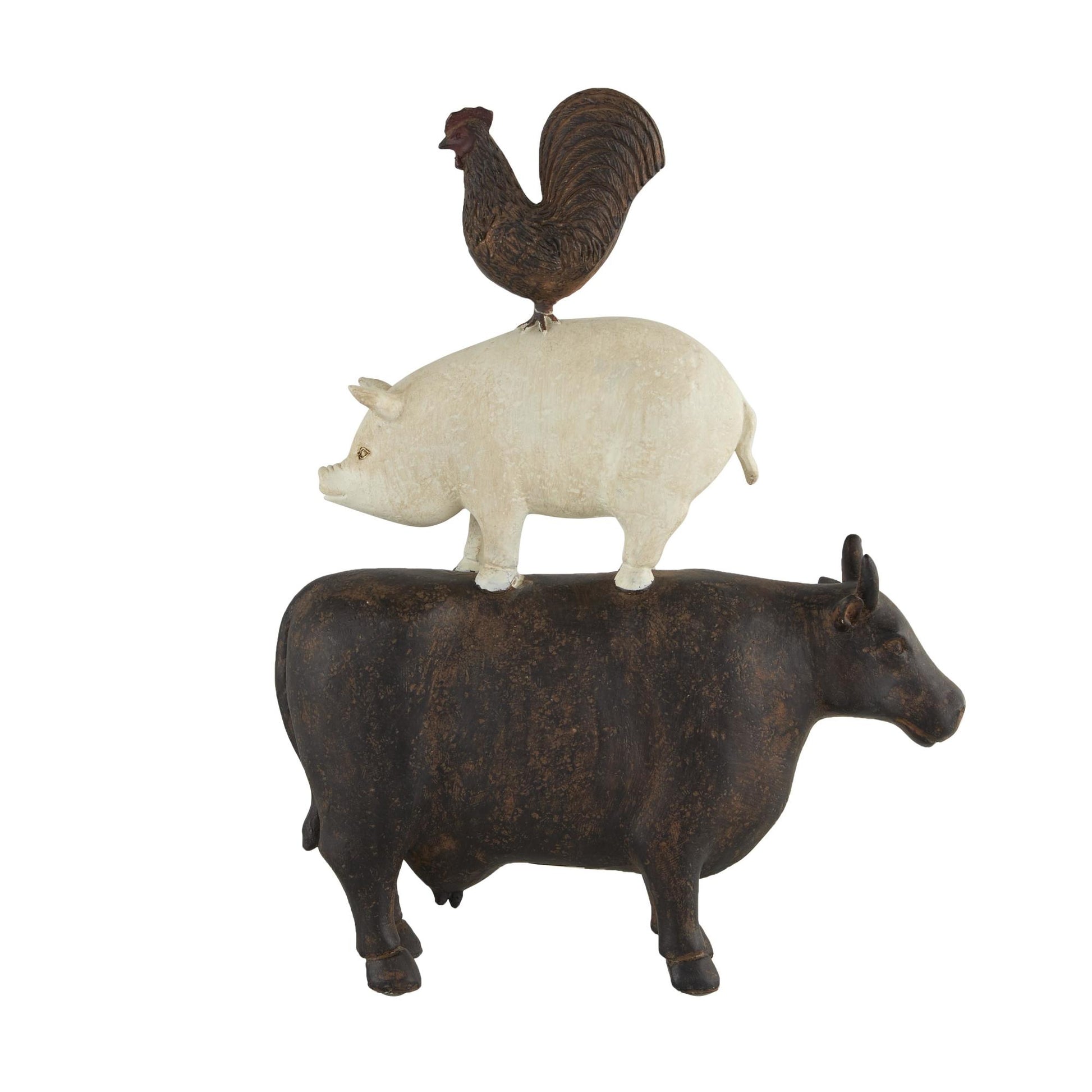 Farm Animals Brown Polystone Stacked Decorative Sculpture with Cream Accent