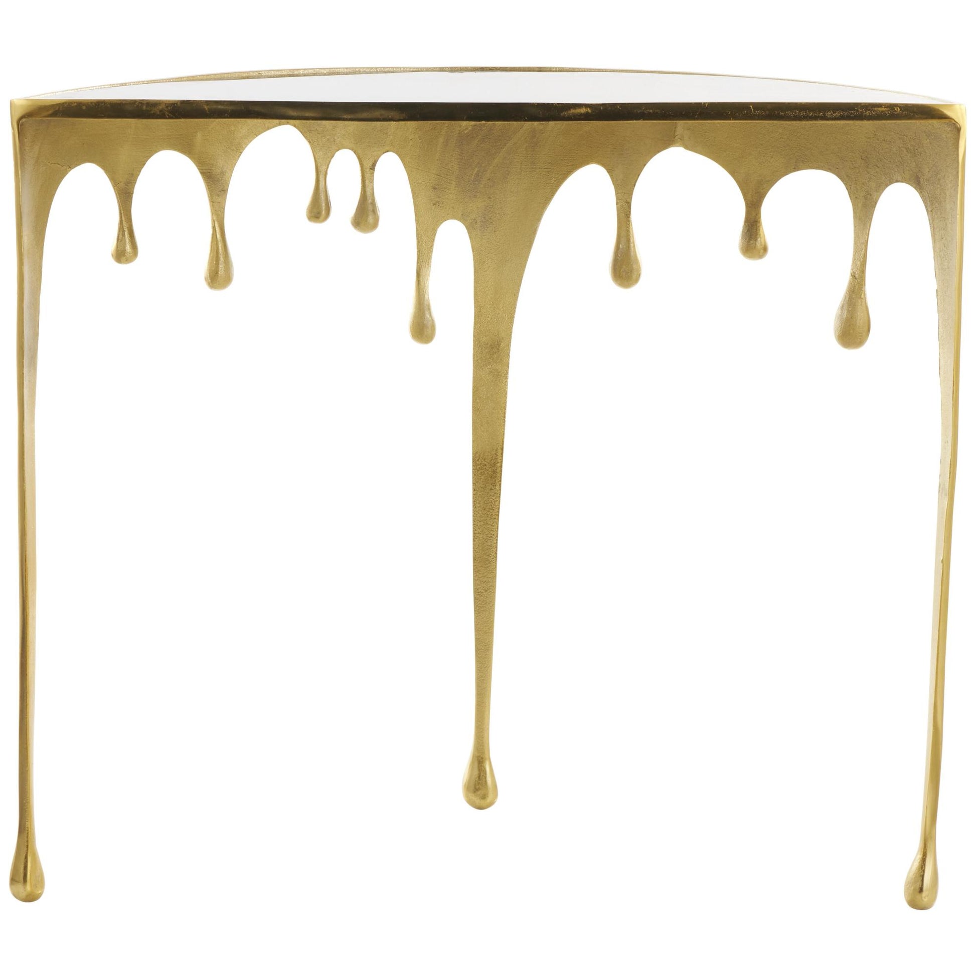 Abstract Aluminum Metal Crescent Drip Living Room Console Table with Melting Design Legs and Glass Top