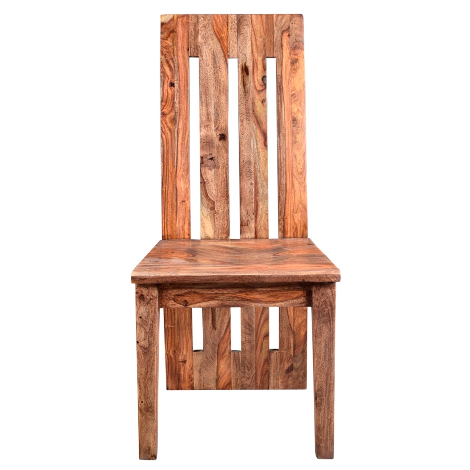 Set of 2 Brown Sheesham Wood Scoop Seat Kitchen Dining Chair with Fan Back and Open Slats