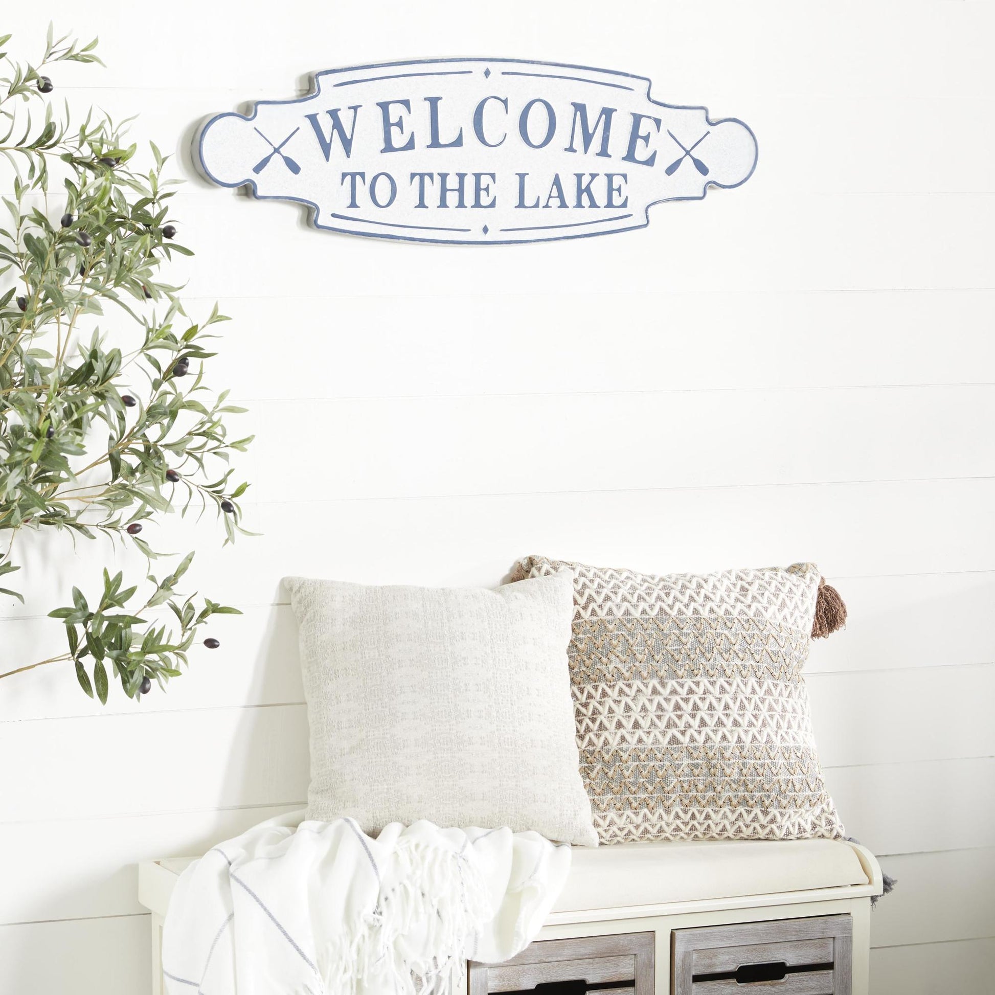 Sign Blue Metal Welcome To the Lake Home Wall Decor
