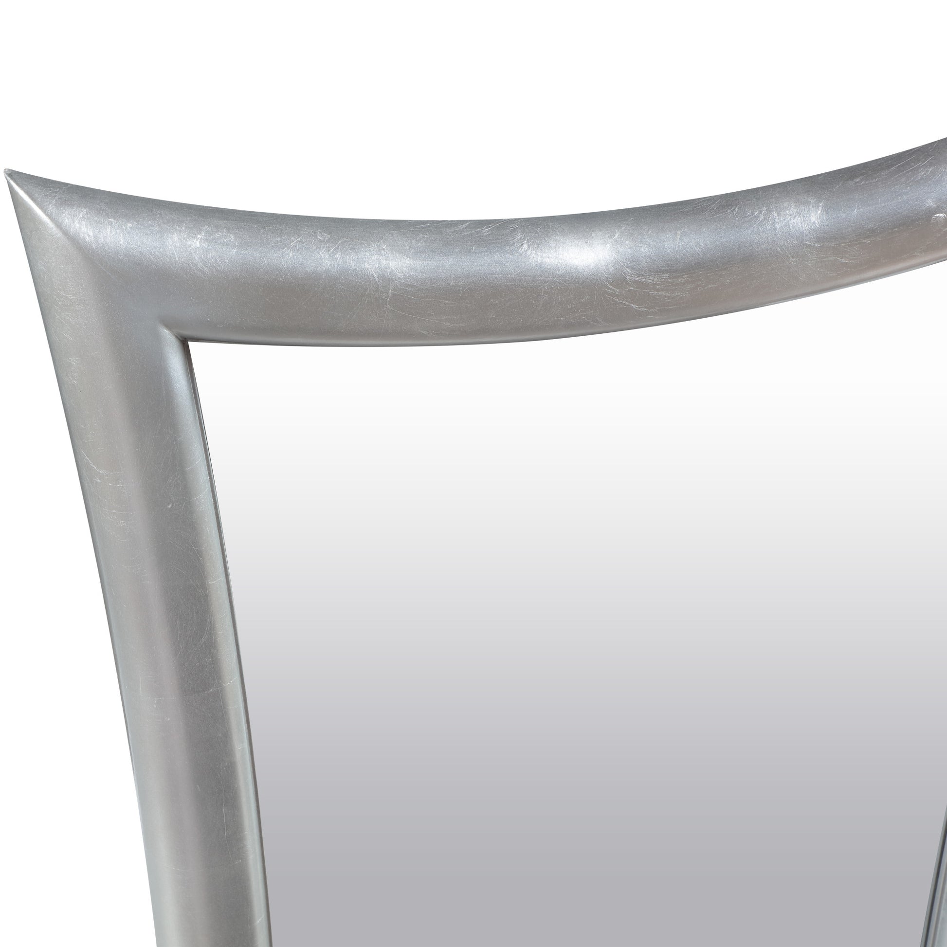 Abstract Silver Wooden Room Floor Mirror with Inward Curved Frame and Silver Leaf Detailing