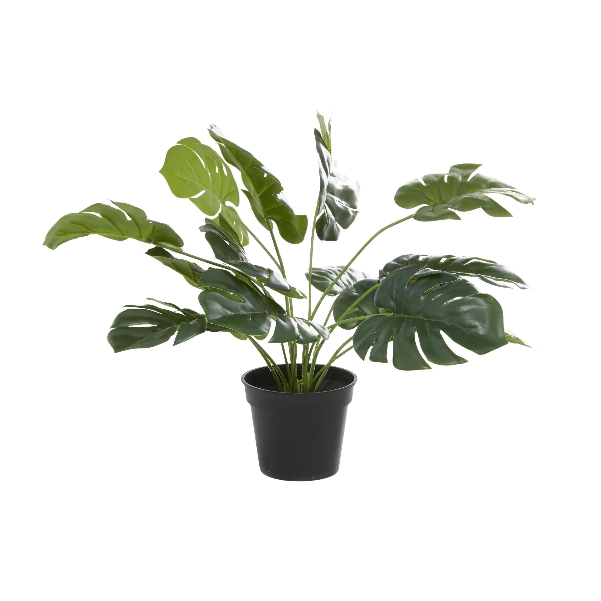 Monstera Green Faux Foliage Indoor Outdoor Artificial Plant with Realistic Leaves and Black Plastic Pot