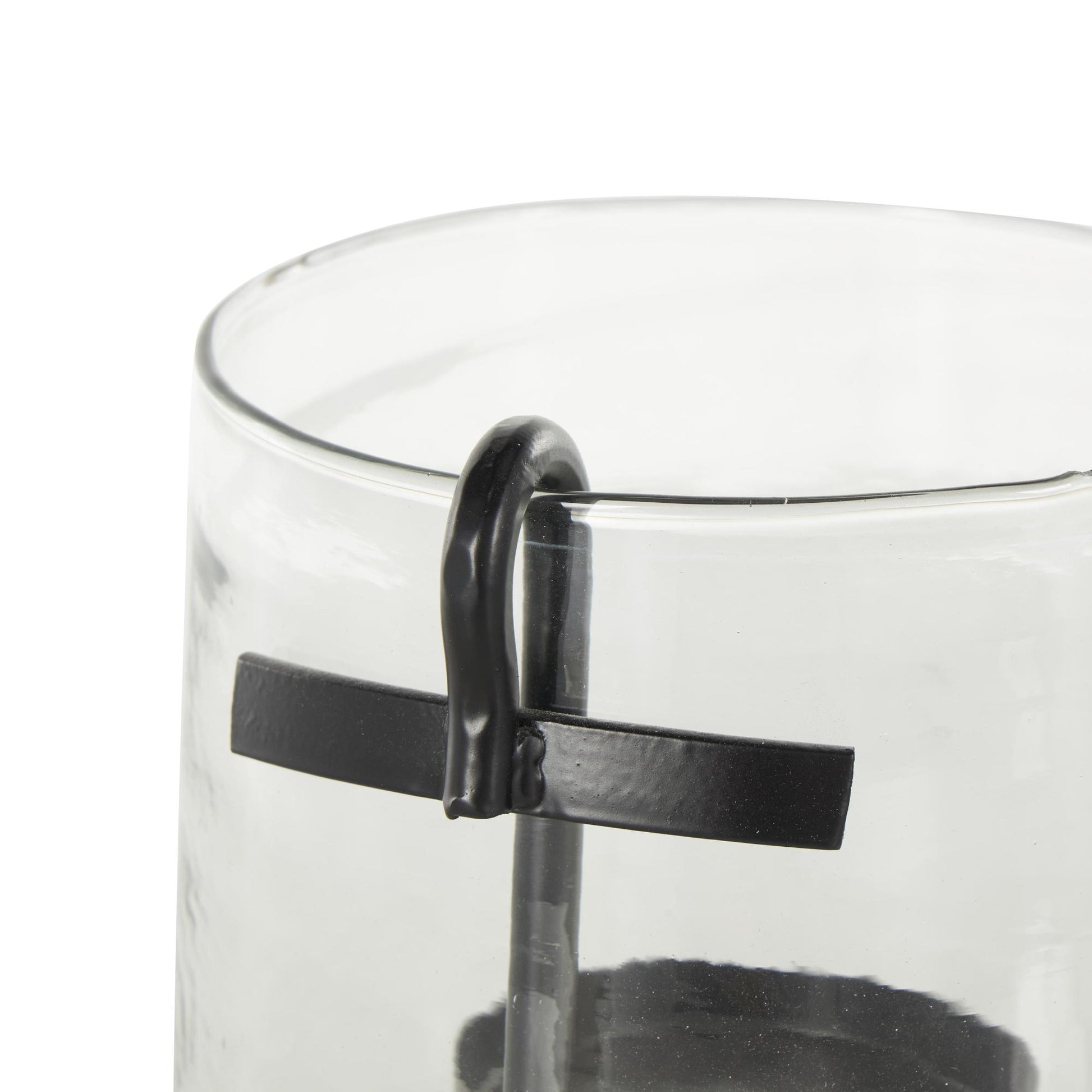 Clear Glass Decorative Candle Holder with Black Metal Accents