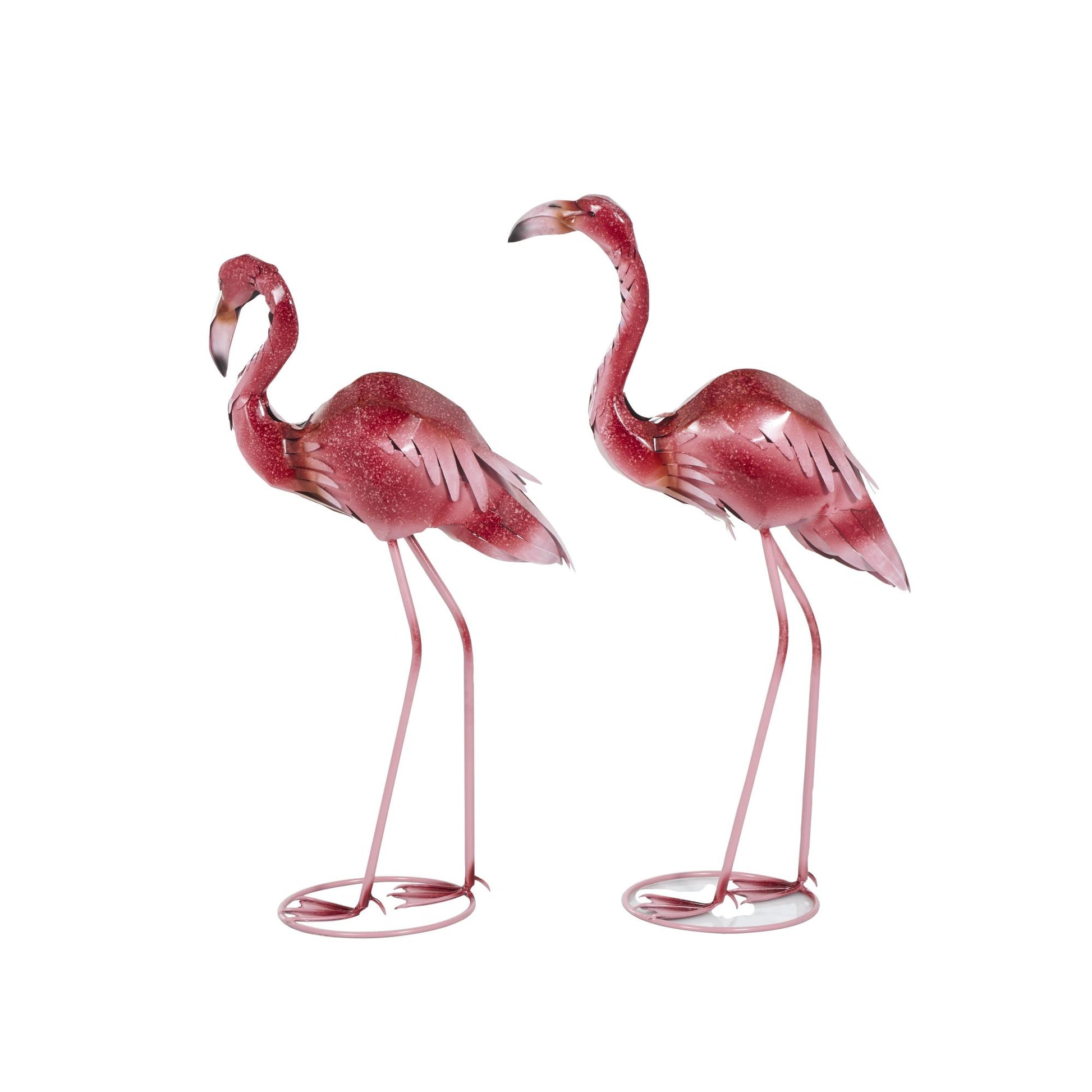 Set of 2 Flamingo Pink Metal Tall Textured Ombre Decorative Garden Sculpture