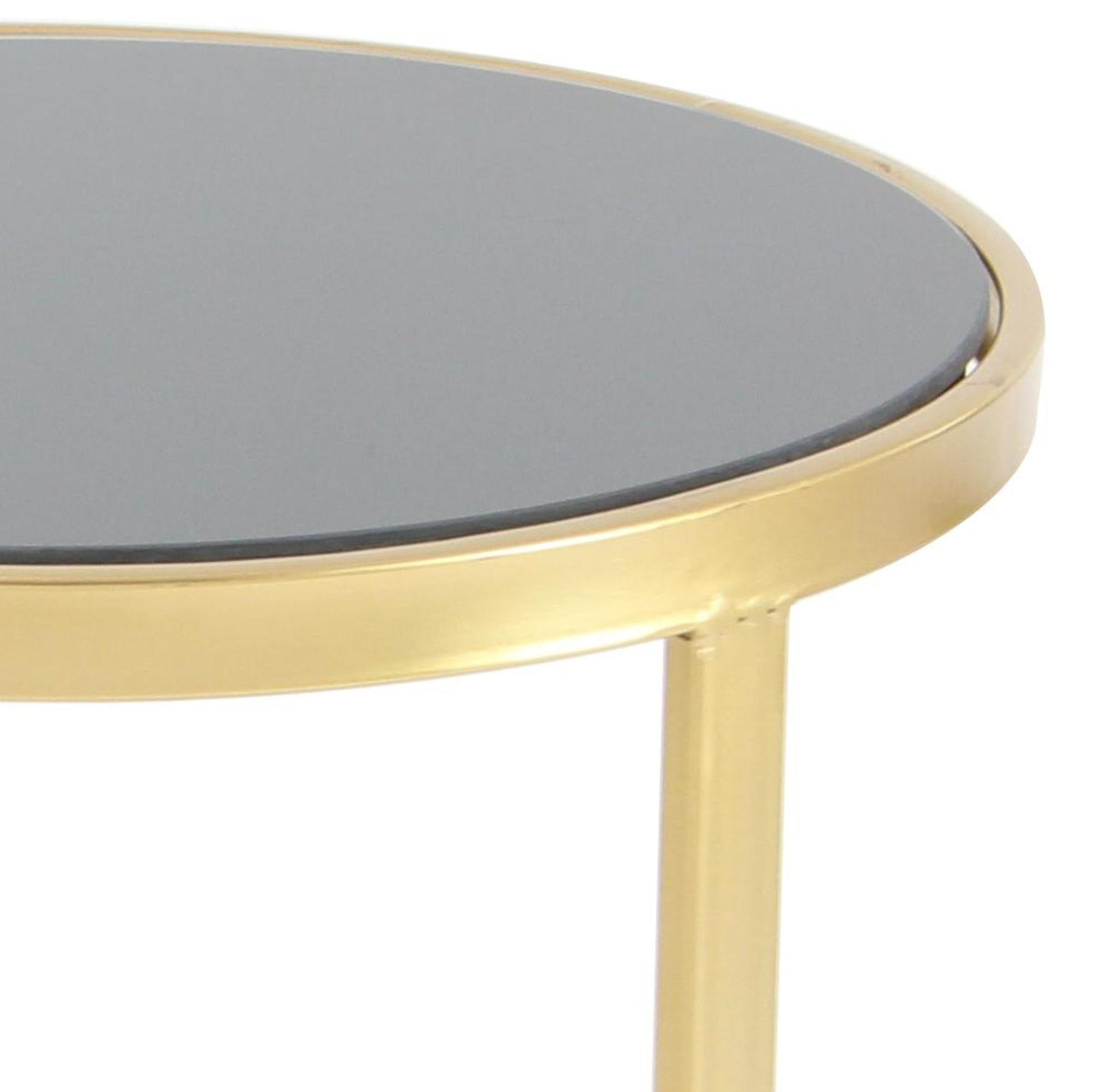 Set of 3 Metal Round Nesting Side End Accent Table with Black Glass Top