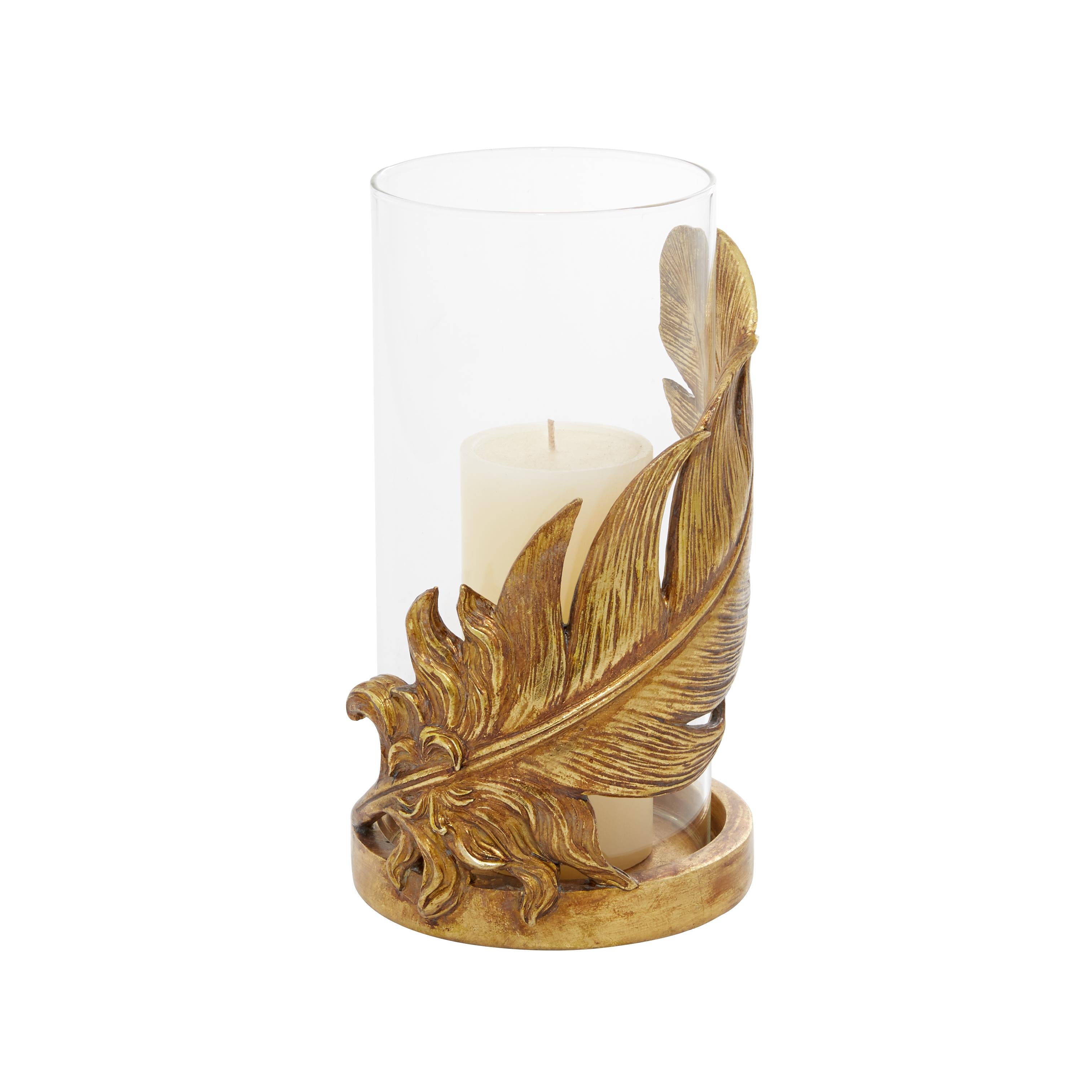 Bird Gold Glass Feather Pillar Room Hurricane Lamp