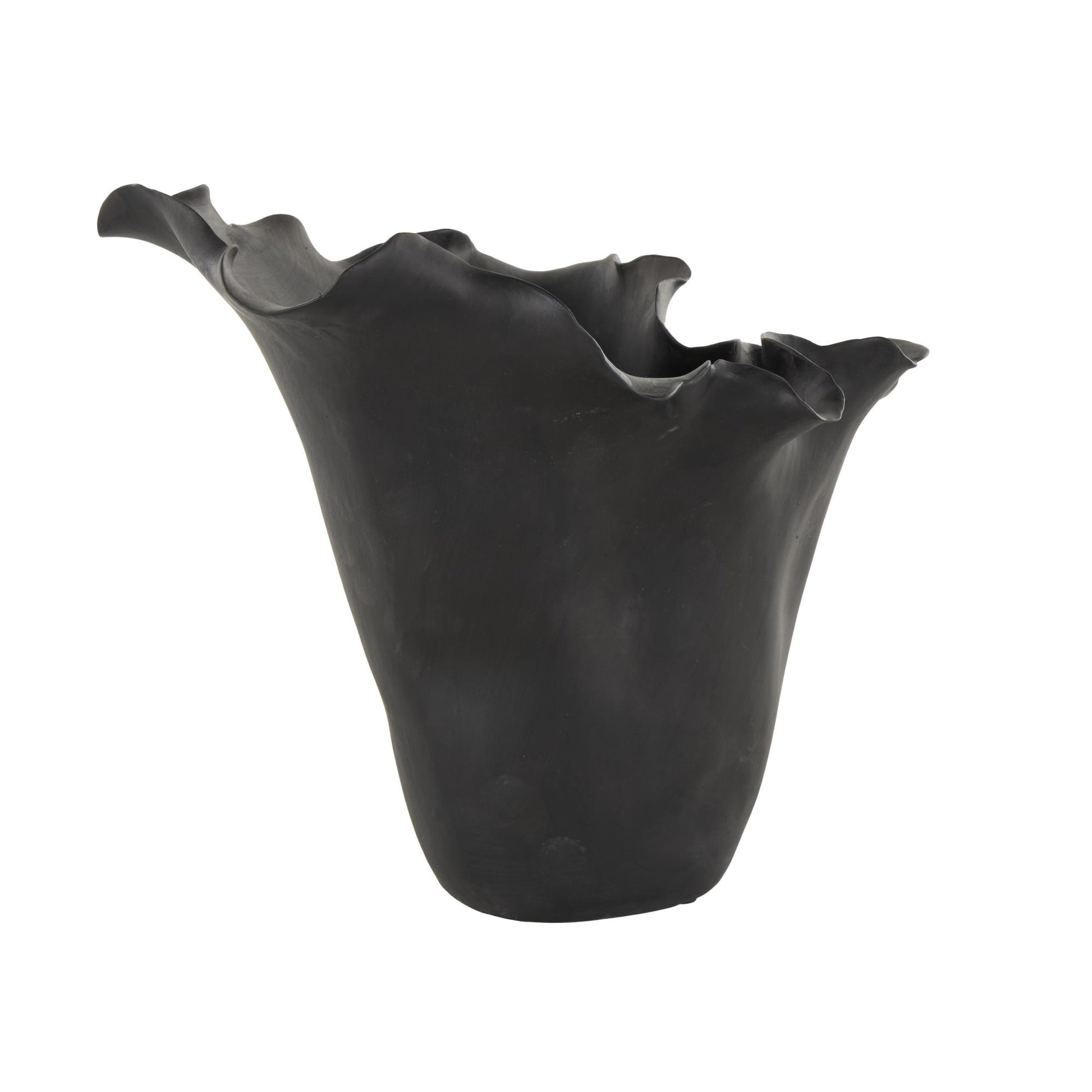 Abstract Ceramic Floral Inspired Decorative Vase with Wavy Folded Rim