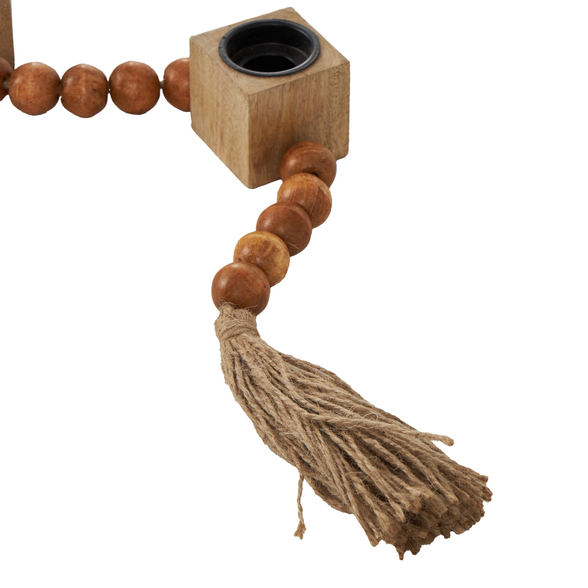 Wood Garland Decorative Candle Holder with Brown Tassel