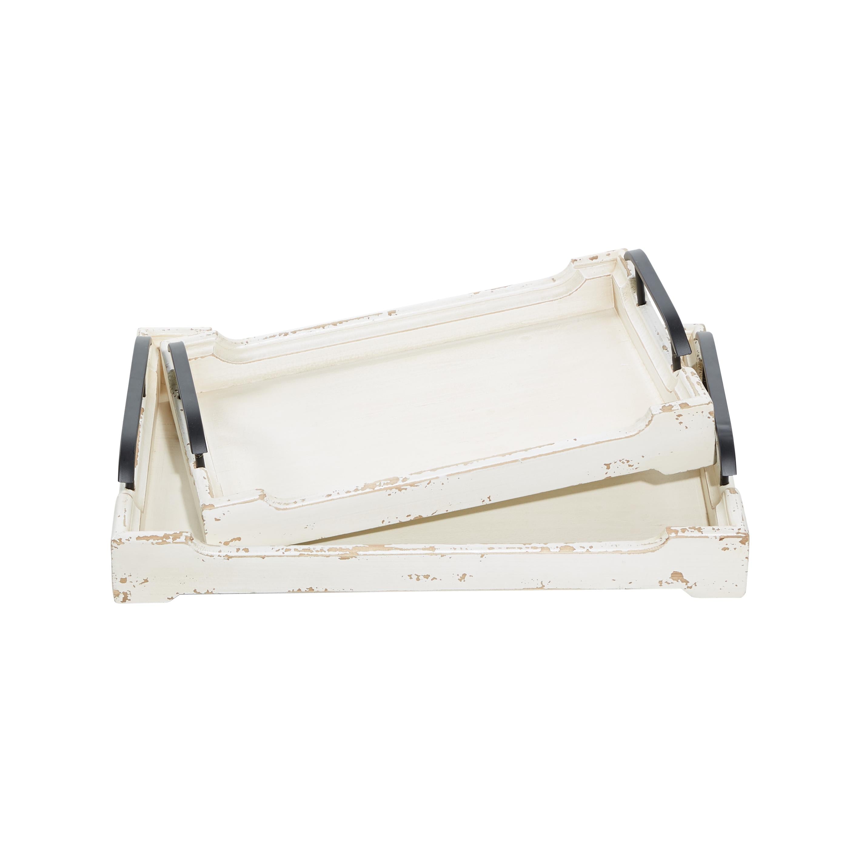 Set of 2 Wood Living Room Decor Tray with Metal Handles