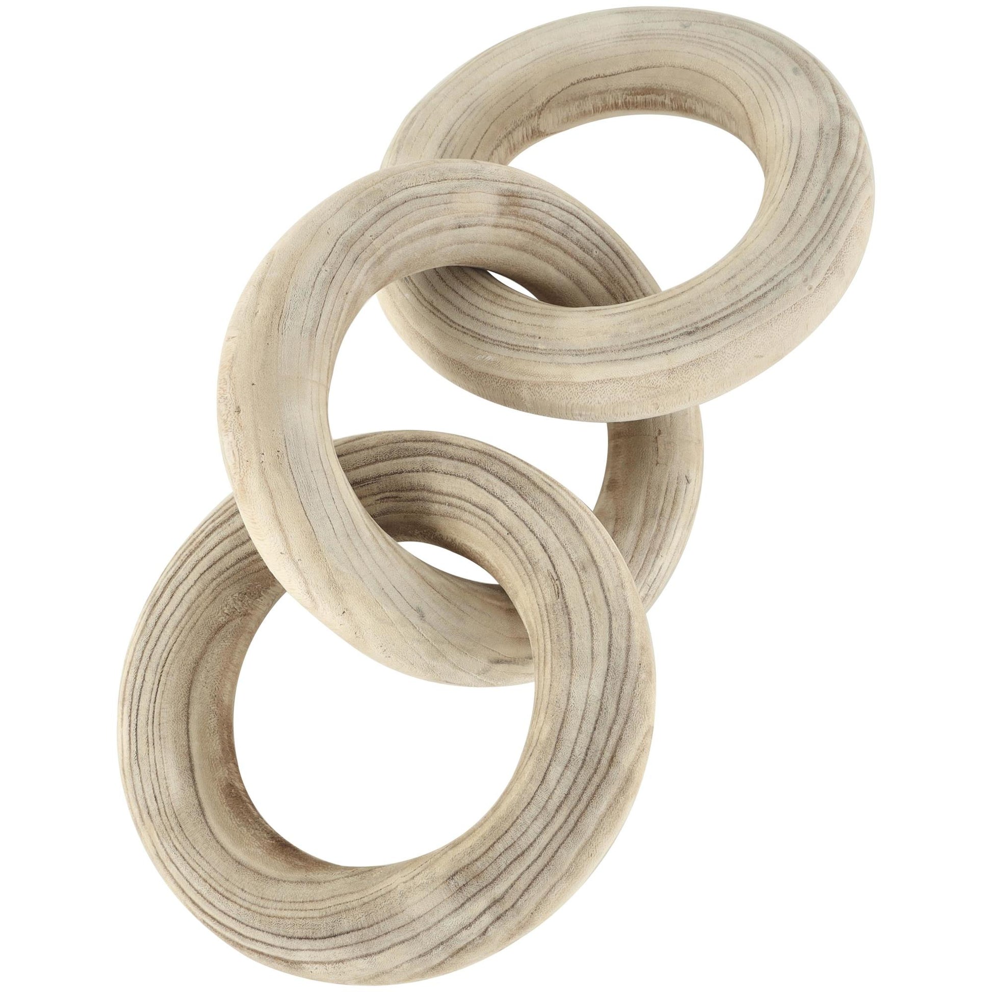 Chain Cream Wood 3 Link Decorative Sculpture with Natural Wood Grain