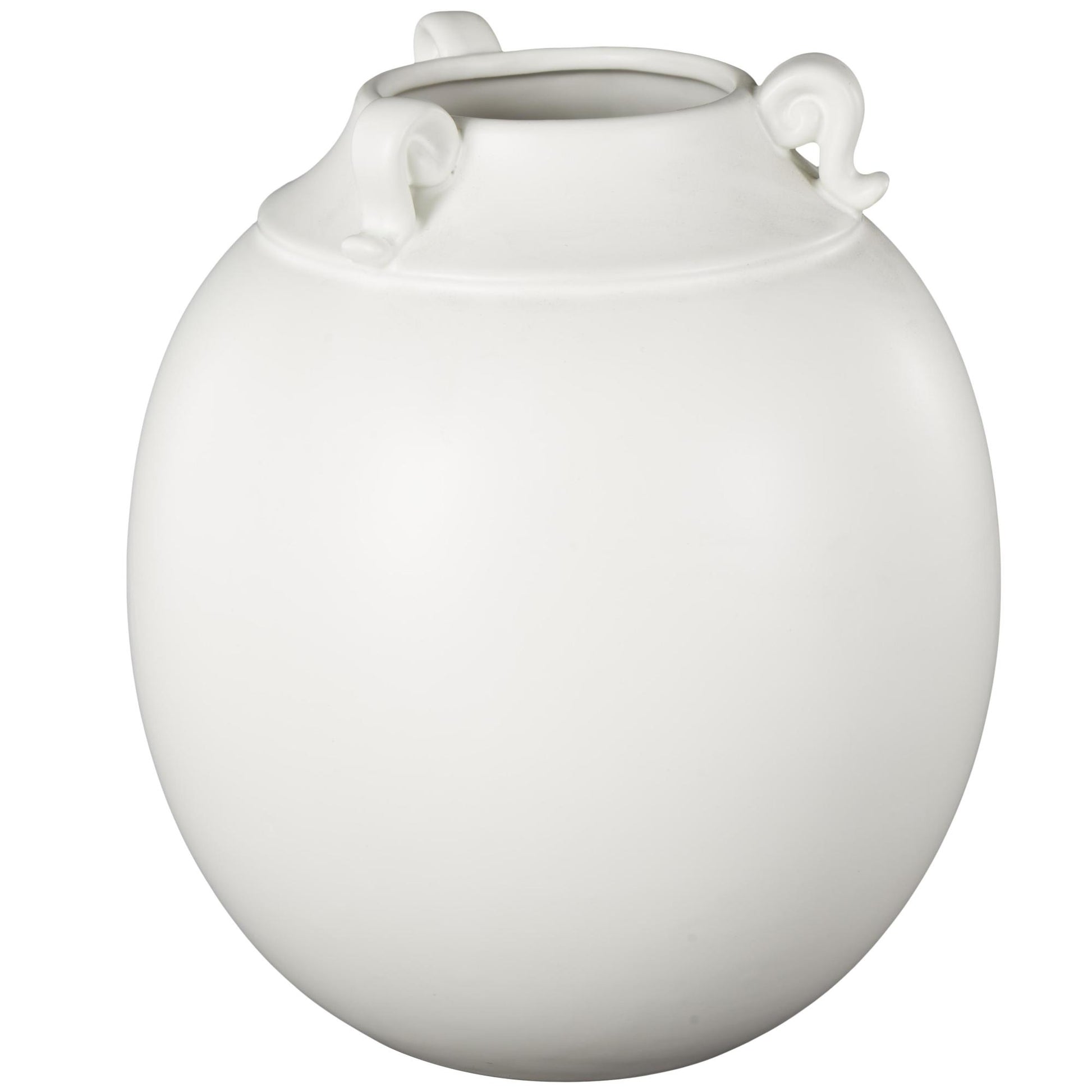 Scroll White Ceramic Decorative Vase with Handles